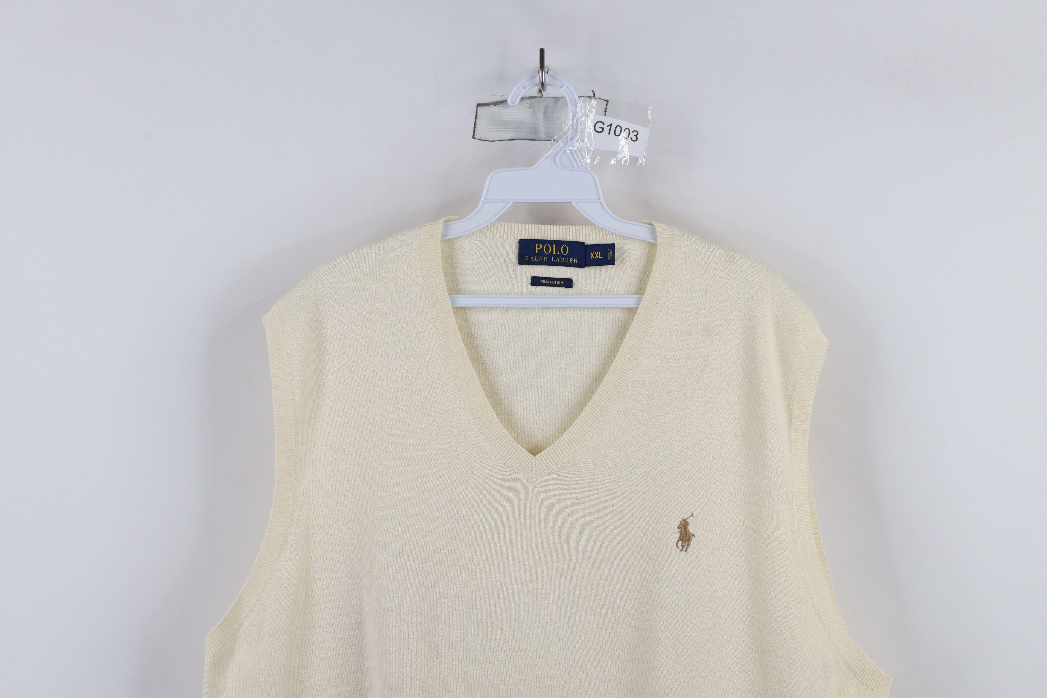Ralph Lauren × Vintage Vintage Ralph Lauren Pima Cotton Knit Sweater Vest Cream Size US XXL / EU 58 / 5 - 2 Thumbnail