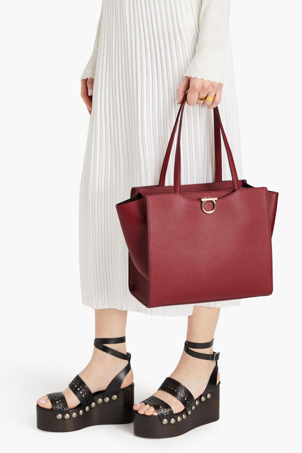 Salvatore Ferragamo o1s1rm0924 Size: OS / Gemini Leather Tote Bag in Burgundy Size ONE SIZE - 2 Thumbnail