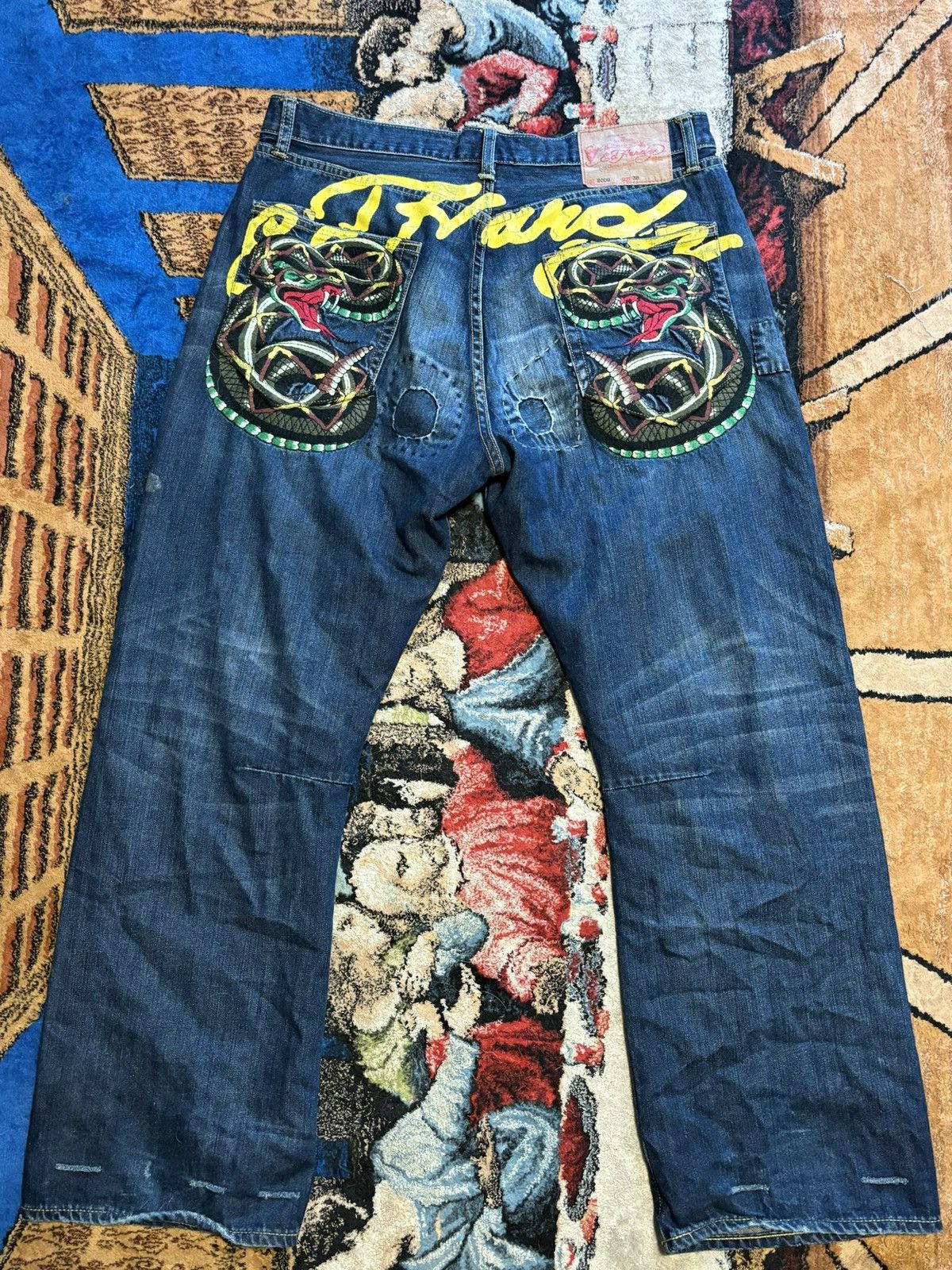 Ed Hardy Vintage y2K Embroidered Ed Hardy Rattlesnake Patchwork Jeans Size US 38 / EU 54 - 1 Thumbnail