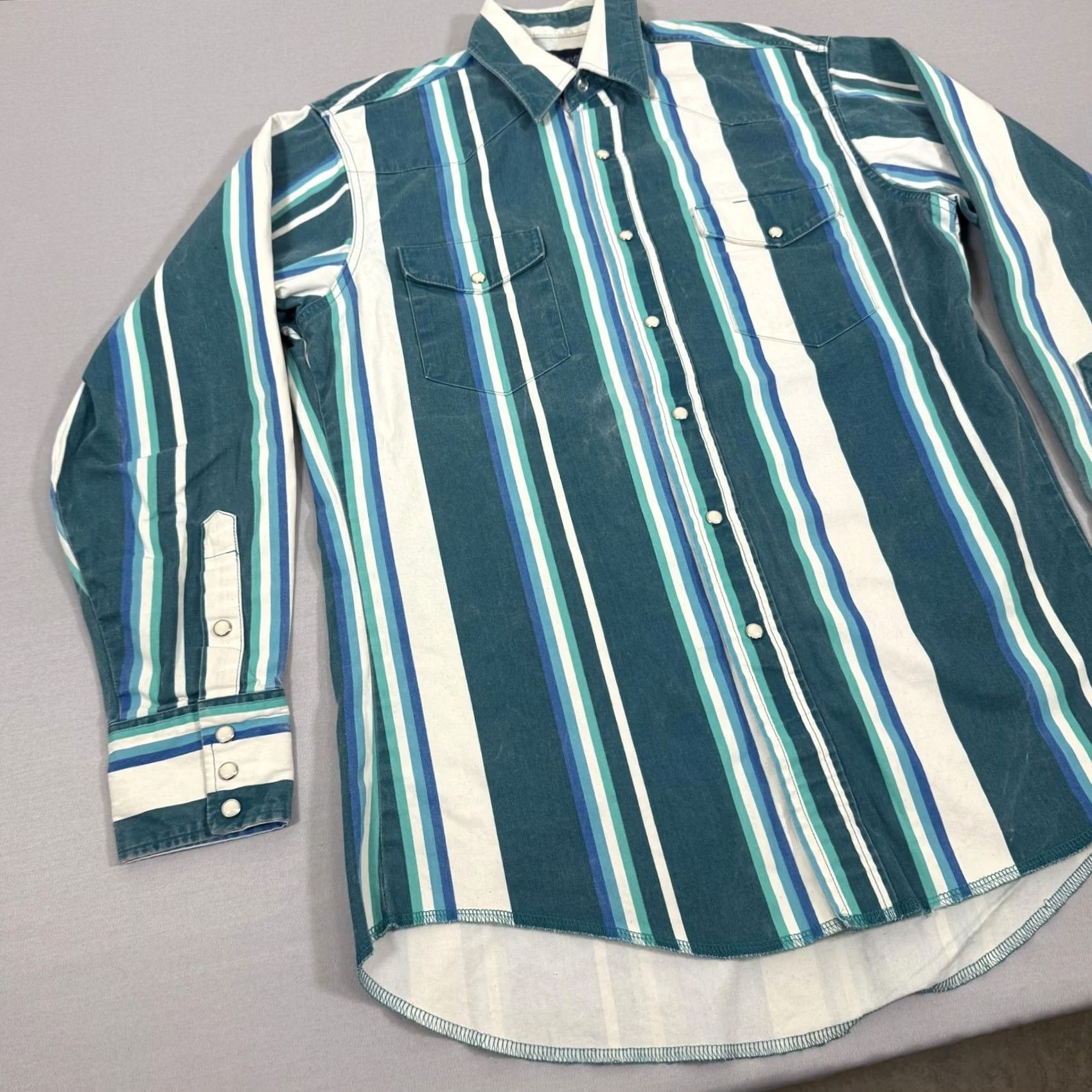 Wrangler VINTAGE Wrangler Shirt Men Medium Brushpopper Stripe Western Pearl Snap 90s Work Size US M / EU 48-50 / 2 - 5 Thumbnail
