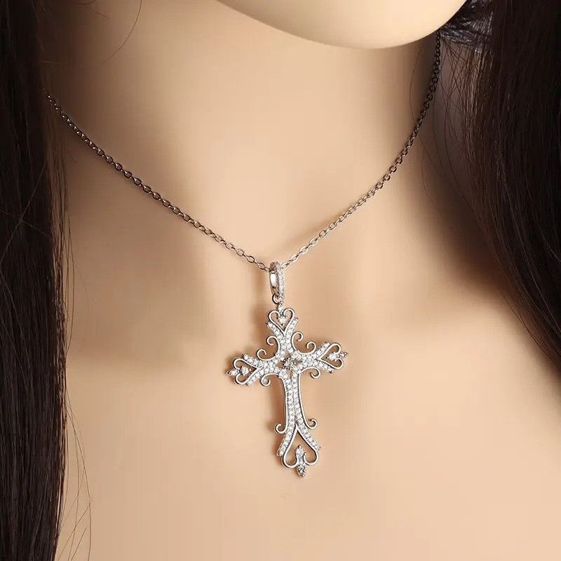 Vintage Religious Inlaid Zirconia Cross Pendant Necklace Size ONE SIZE - 1 Thumbnail