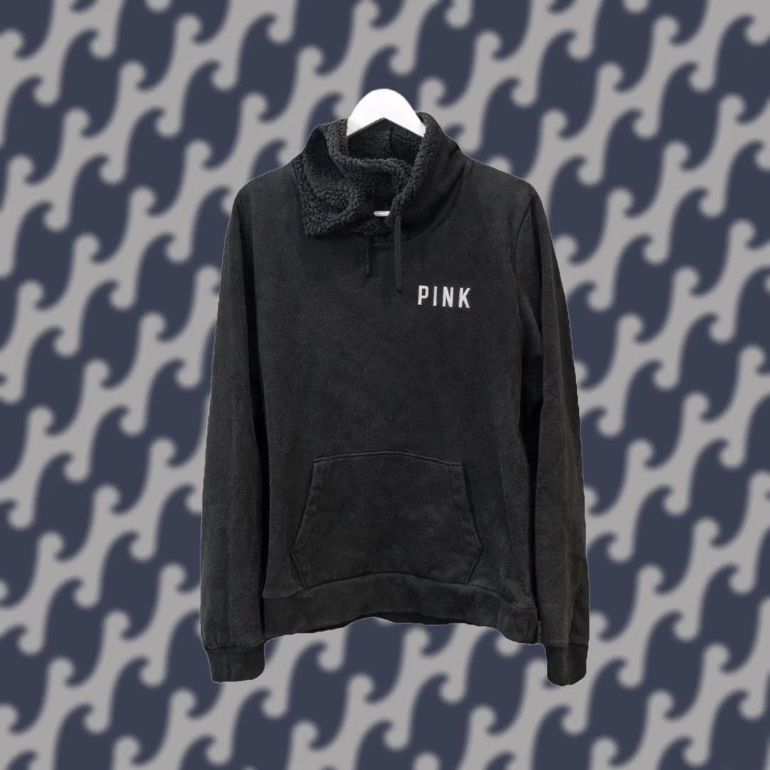 Victoria's Secret Victoria’s Secret PINK Hoodie Pullover Black Large Women Logo Hooded Pockets Full Zip Relaxed Knit Cotton Polyester Built-in Kangaroo Pocket Size L / US 10 / IT 46 - 1 Thumbnail