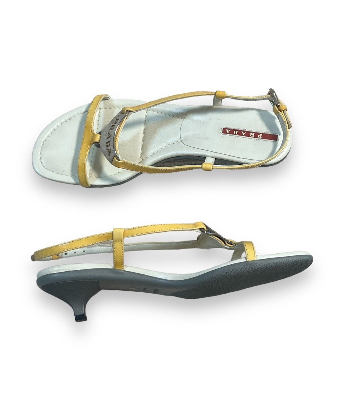 Prada Prada yellow kitten heel with silver plate Size US 6 / IT 36 - 2 Thumbnail