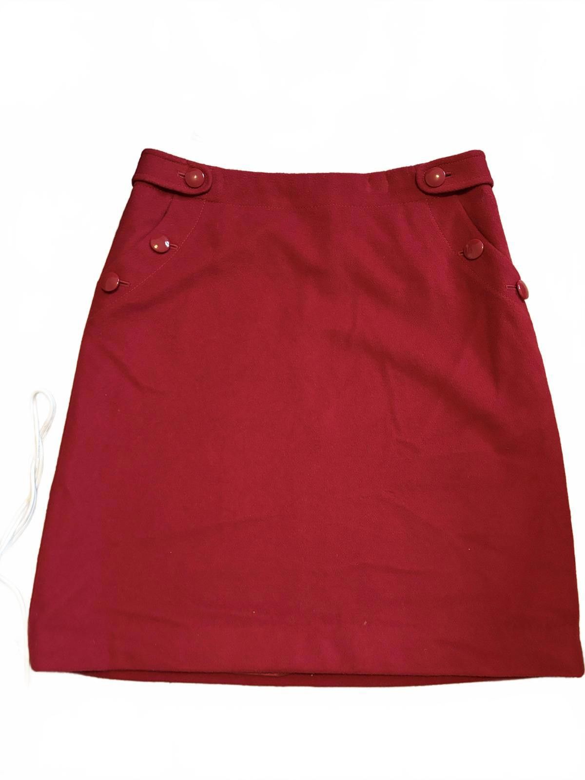 J.Crew J. Crew Wool High Waist Red Women's Button-Accent Mini Skirt Size 26" / US 2 / IT 38 - 2 Thumbnail