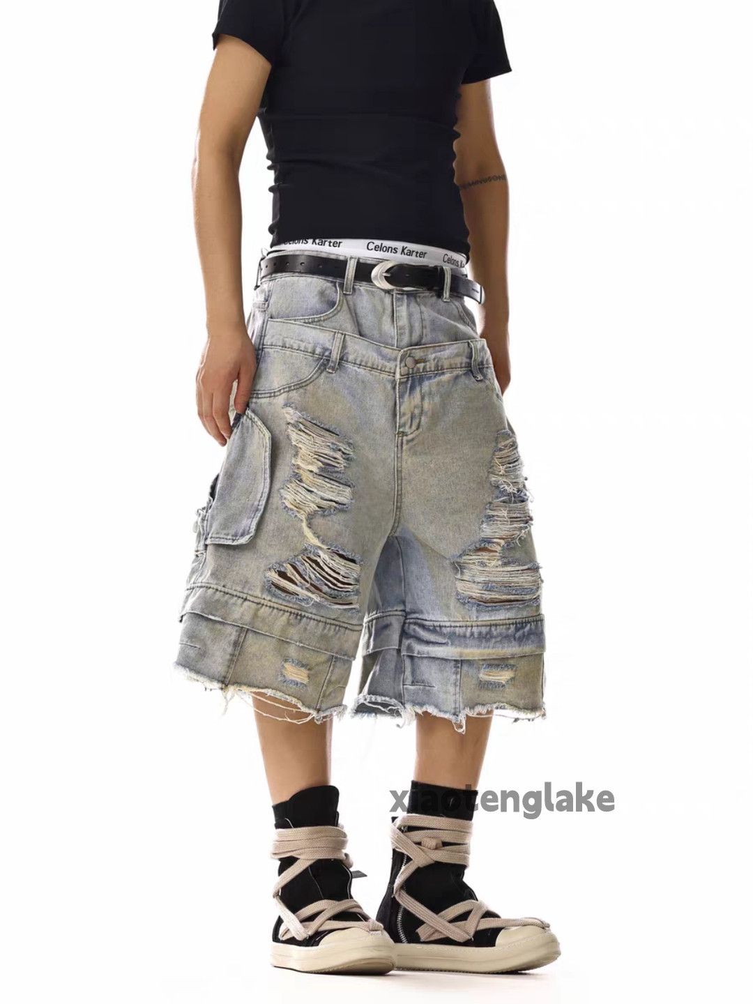 Designer × Jean × Vintage Unisex washed faded dance loose baggy patchwork shorts Size US 36 / EU 52 - 1 Thumbnail