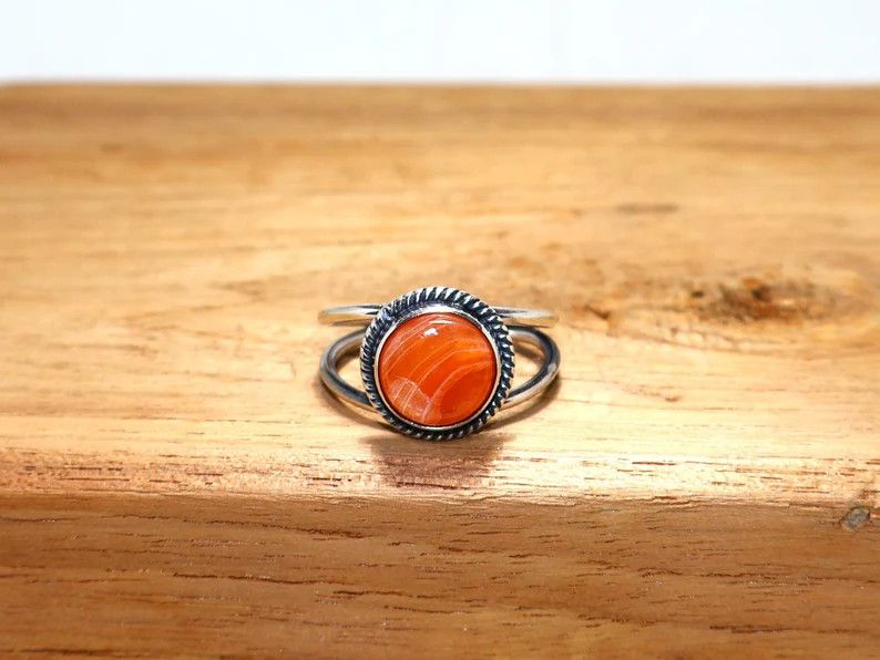 Handmade Sterling Silver Carnelian Ring: Handmade Gemstone Jewelry Size ONE SIZE - 1 Thumbnail