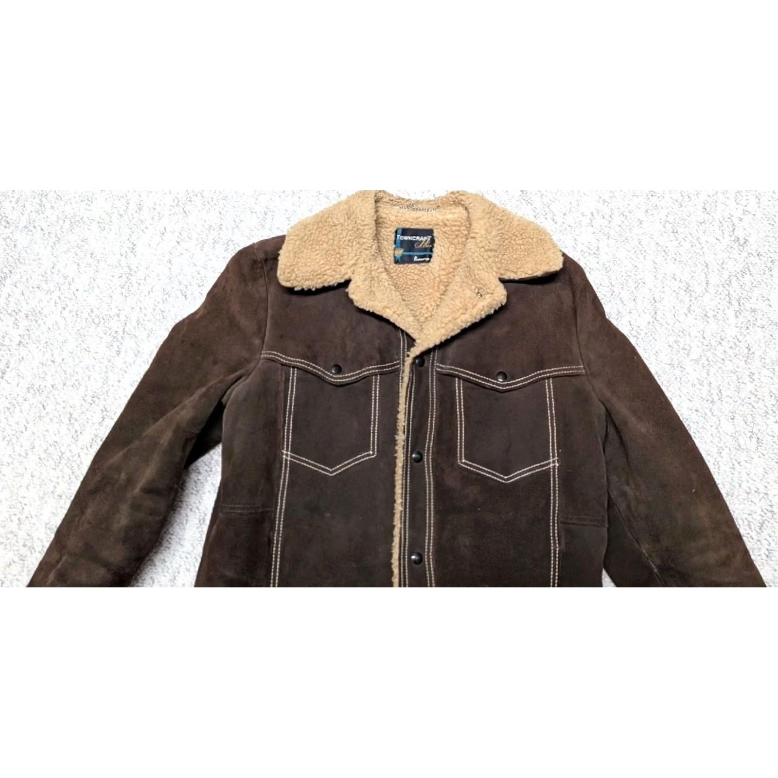JCPenney VINTAGE WESTERN sherpa TRUCKER Jacket M brown COWHIDE split-suede cowboy Mens Size US M / EU 48-50 / 2 - 7 Thumbnail