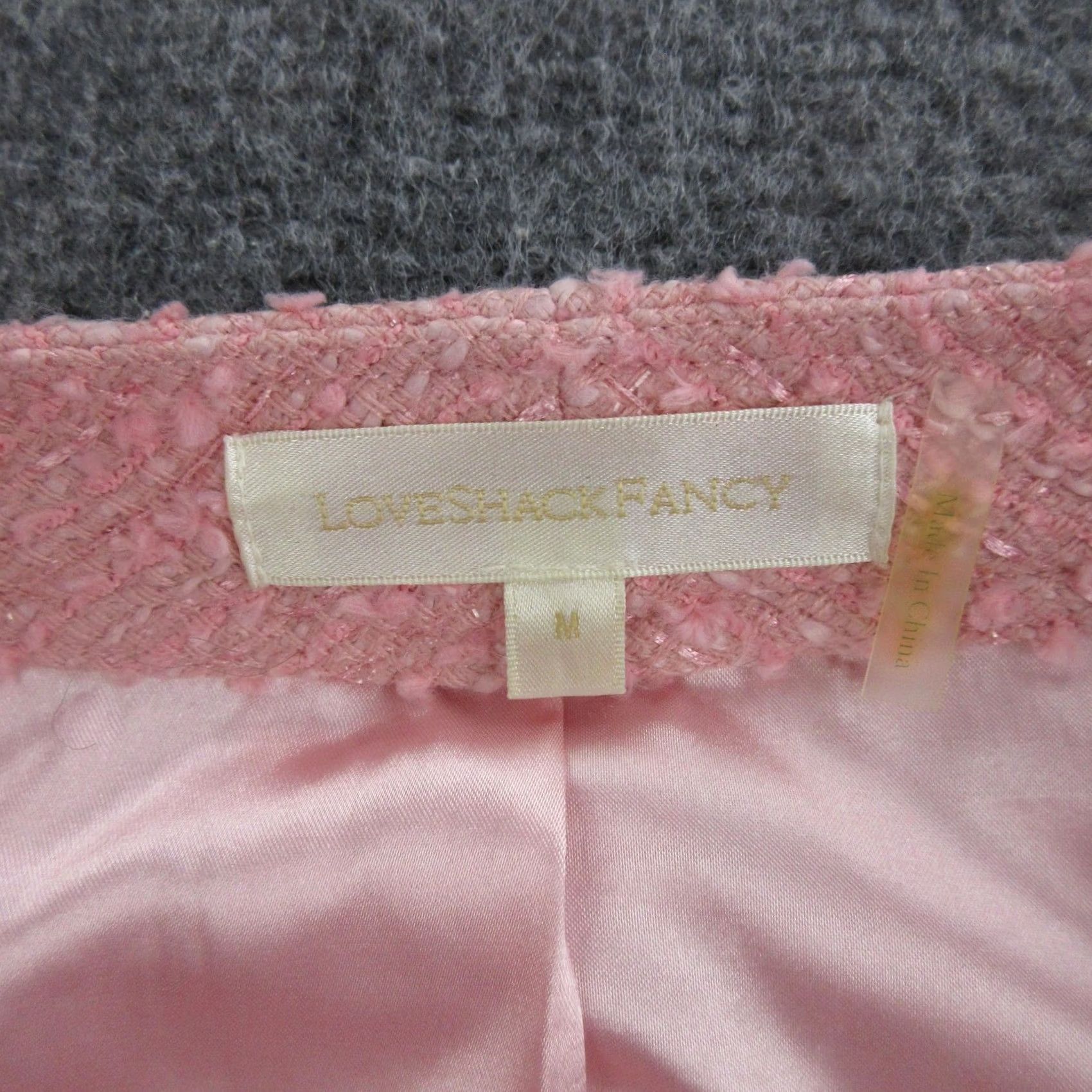 LoveShackFancy LoveShackFancy Pink Tweed Jacket Womens Medium Collarless Button Front Blazer Short Sleeve Size M / US 6-8 / IT 42-44 - 5 Thumbnail