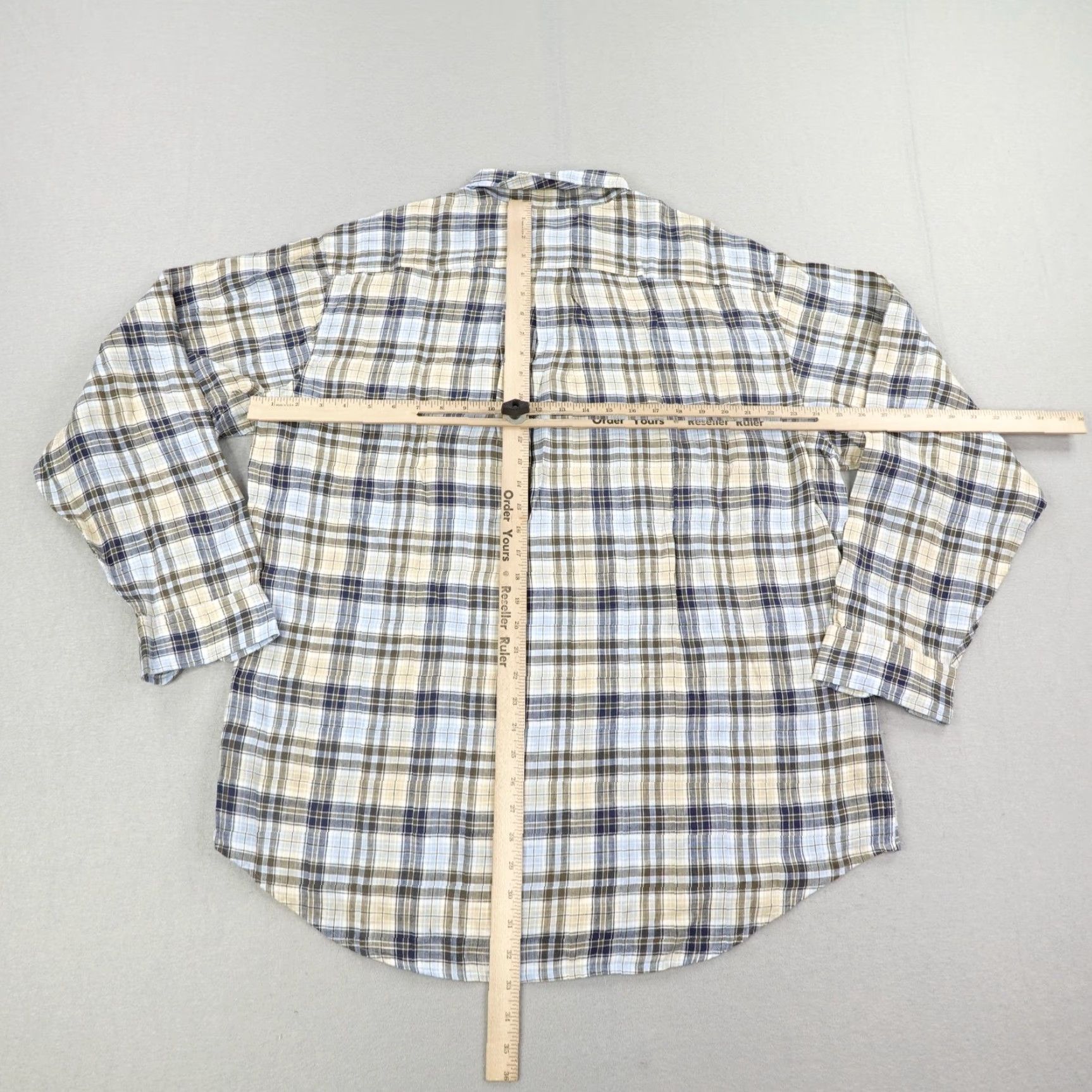 Brooks Brothers Brooks Brothers Shirt Mens Large Blue Brown Plaid Button up Linen Long Sleeve Size US L / EU 52-54 / 3 - 5 Thumbnail