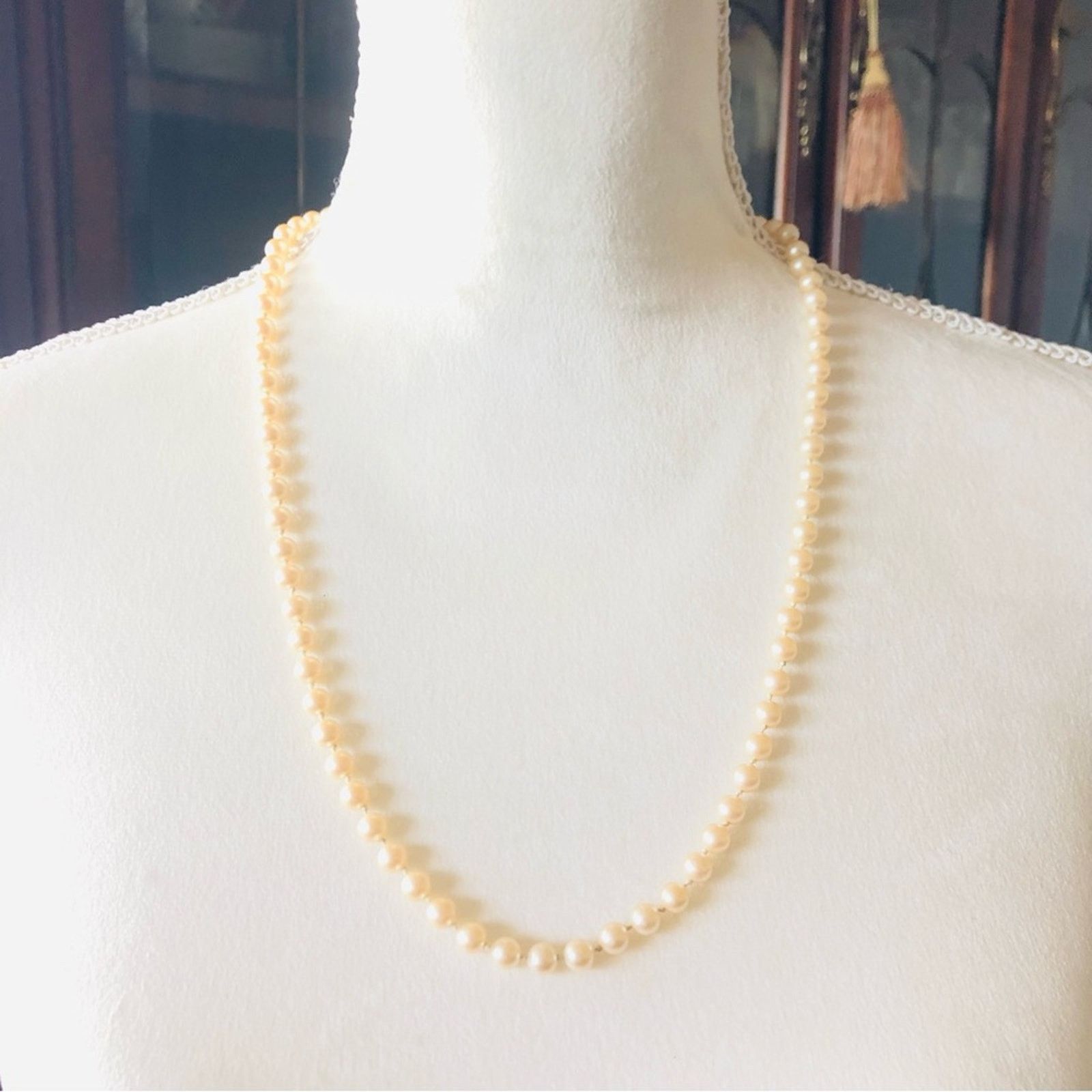 Vintage Vintage 80s hand knotted creamy glass pearl necklace Size ONE SIZE - 2 Thumbnail