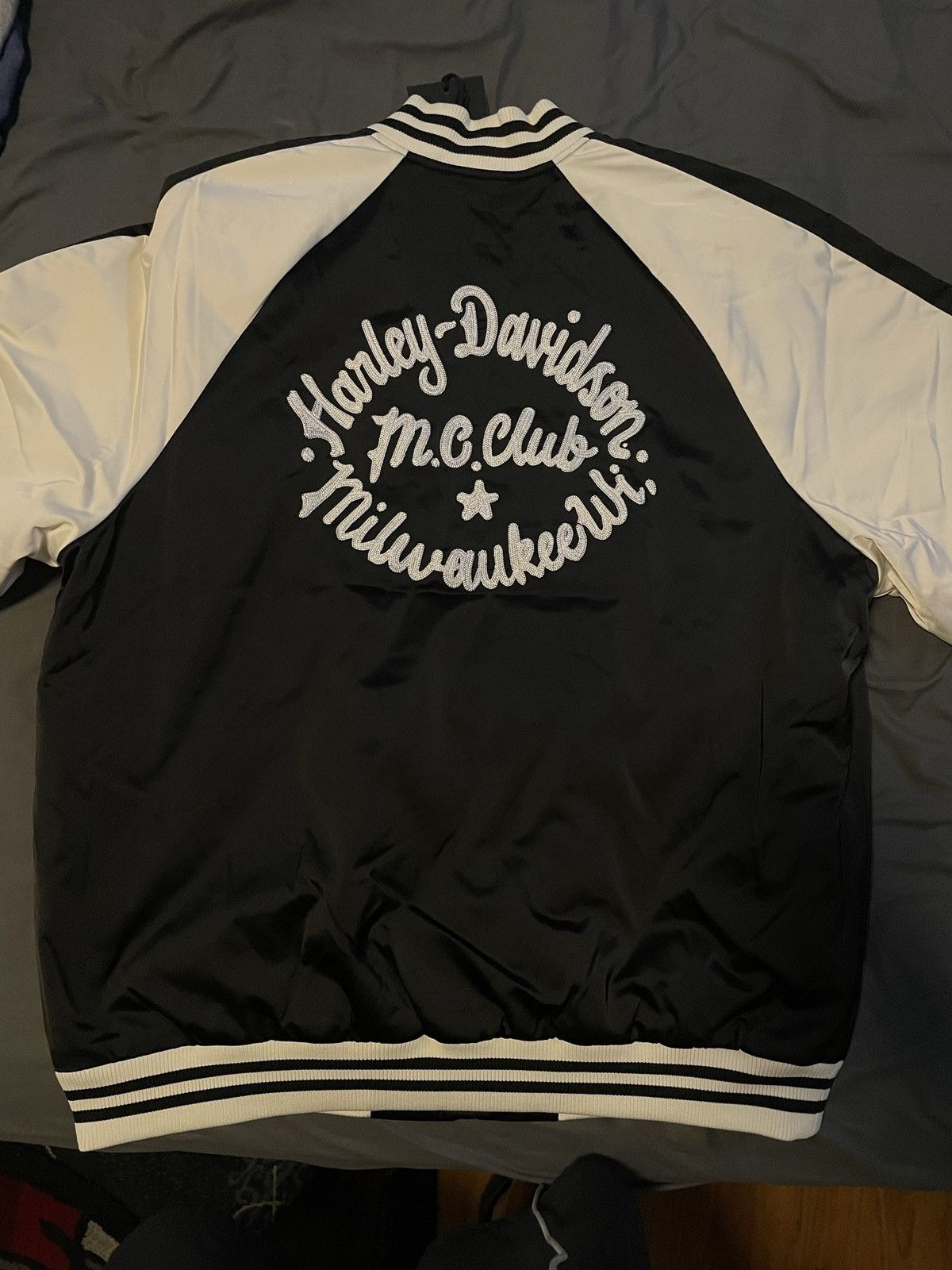 Harley Davidson Satin Black and White Harley Davidson Bomber Size US XL / EU 56 / 4 - 2 Thumbnail