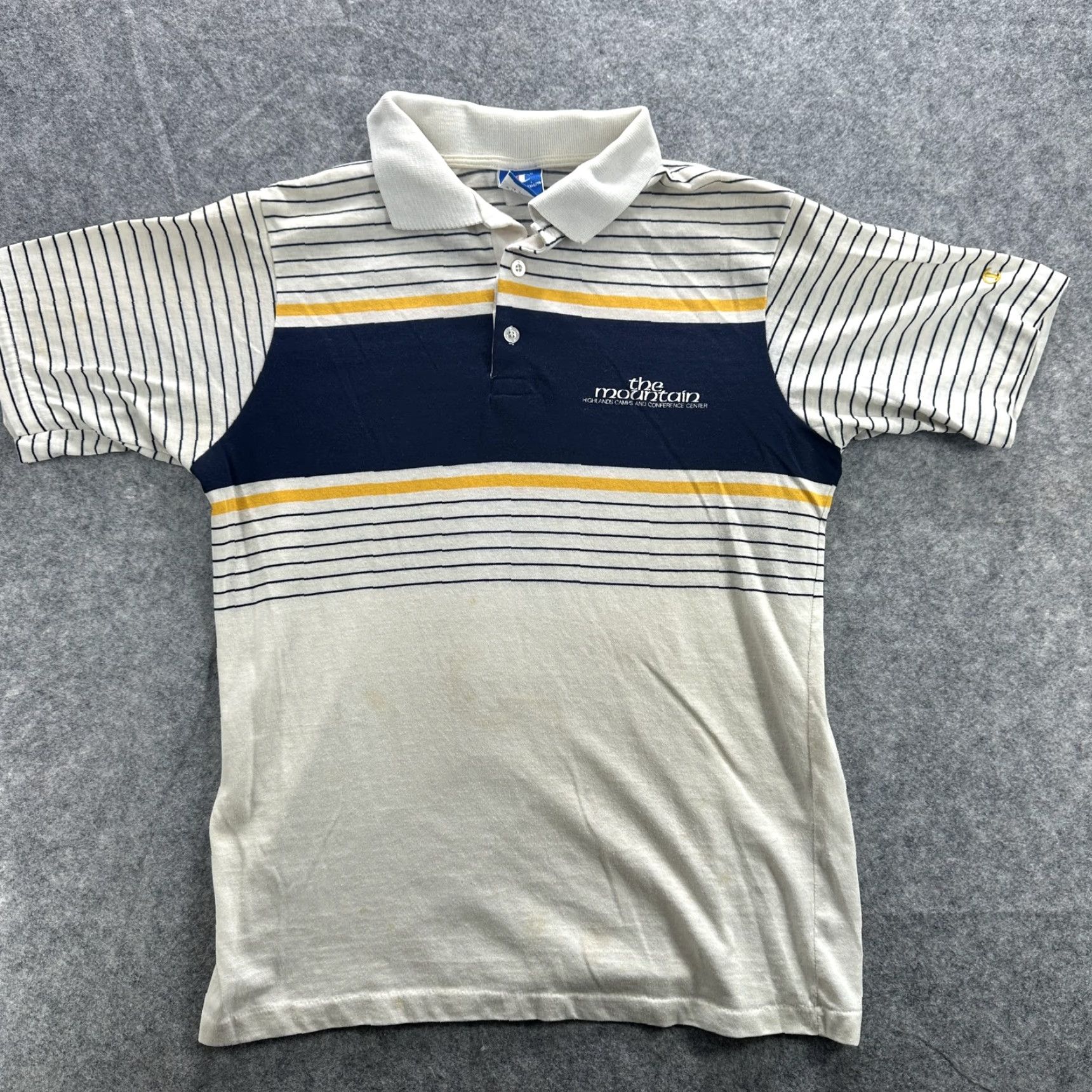 Champion VINTAGE Champion Polo Shirt Mens Large White Navy Striped The Mountain 90s USA Size US L / EU 52-54 / 3 - 2 Thumbnail