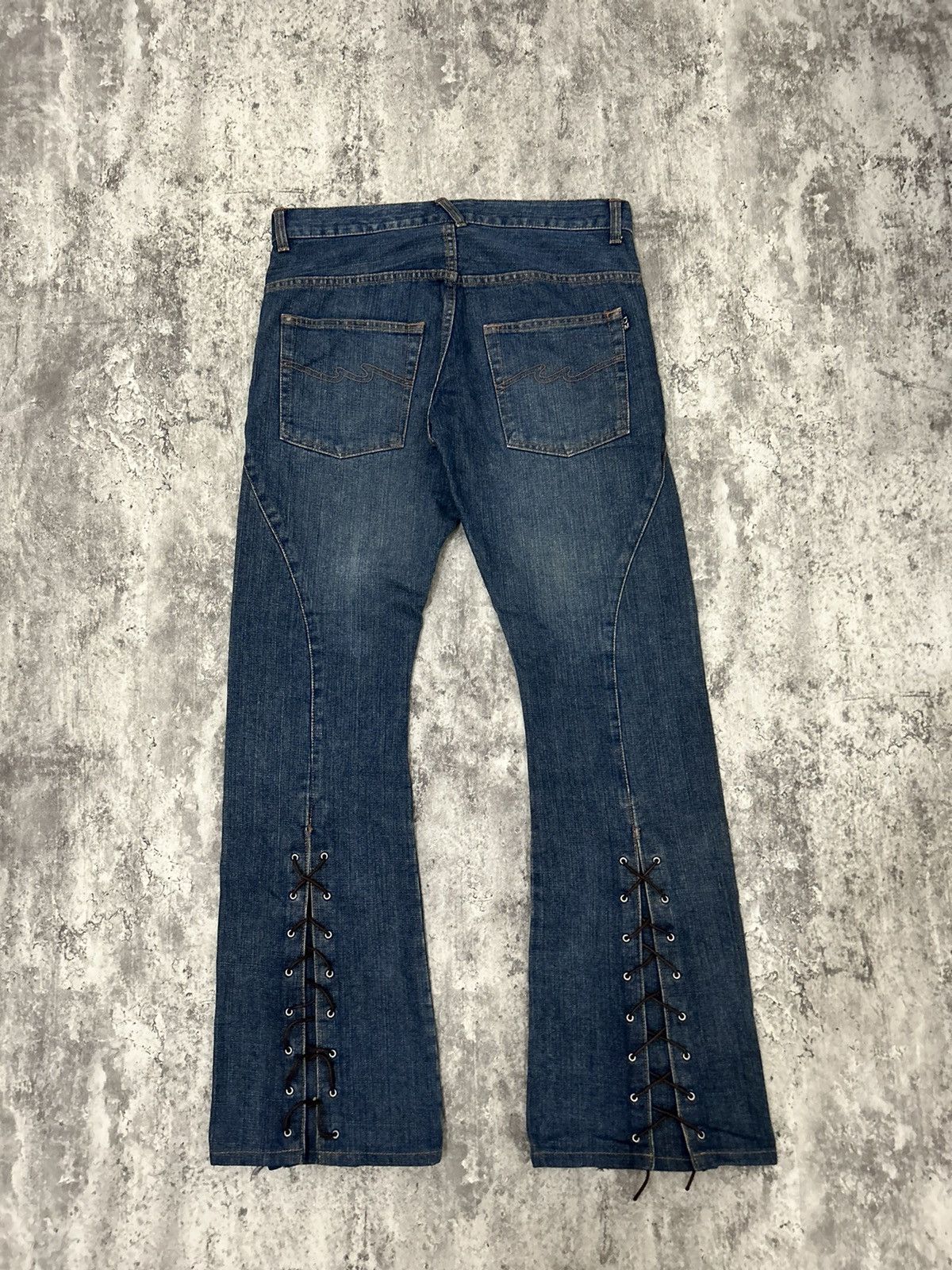 image of If Six Was Nine x Le Grande Bleu L G B Morgan Homme Japan Laced Leg Flare Jeans in Washed Navy (Siz