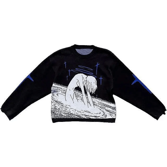 Knitted Anime Black White Sweatshirt