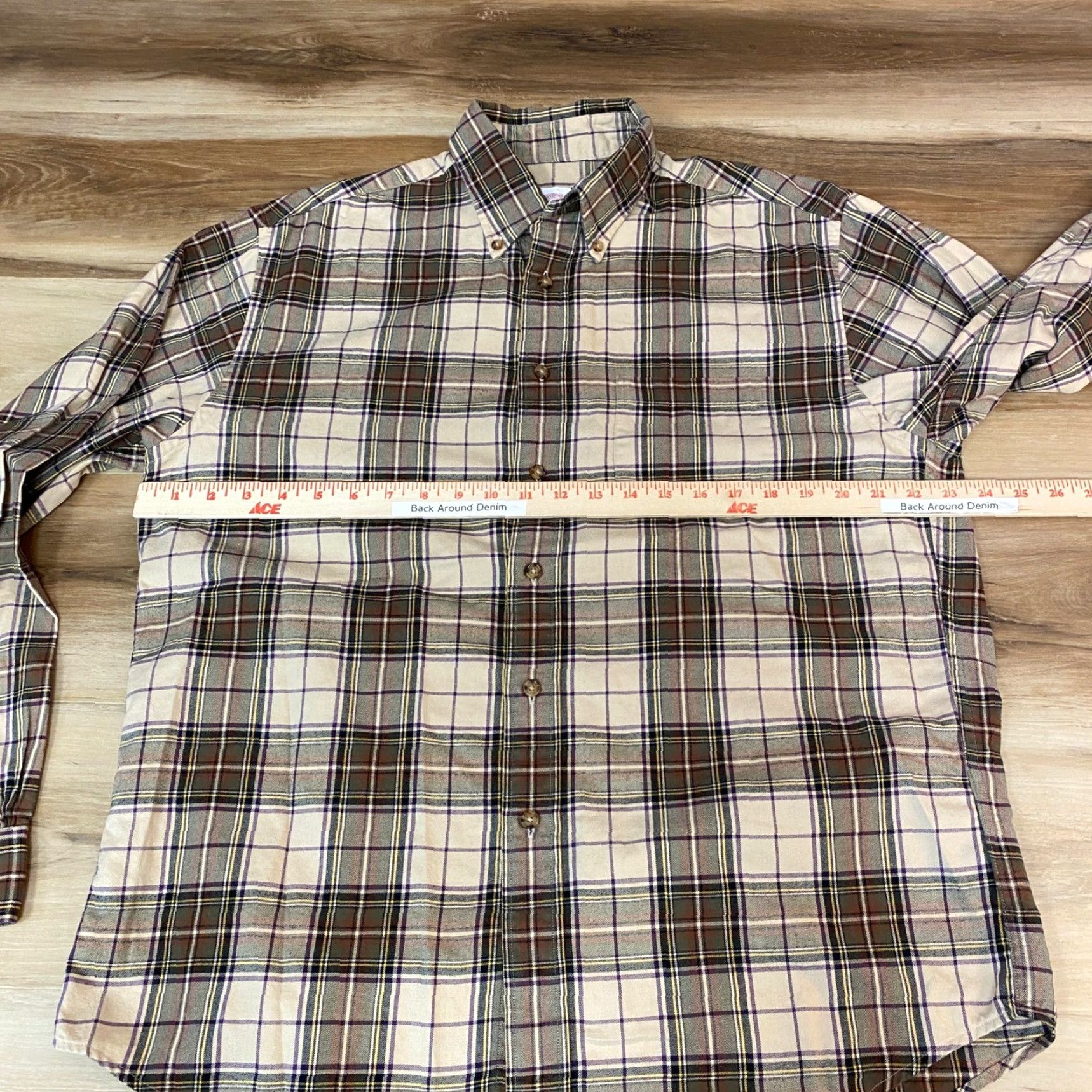 Brooks Brothers Brooks Brothers Mens Plaid Button-Down Shirt Long Sleeve Medium Twill Beige Cotton Classic Fit Chest Pocket Button-Up Collar-Down Size US M / EU 48-50 / 2 - 6 Thumbnail