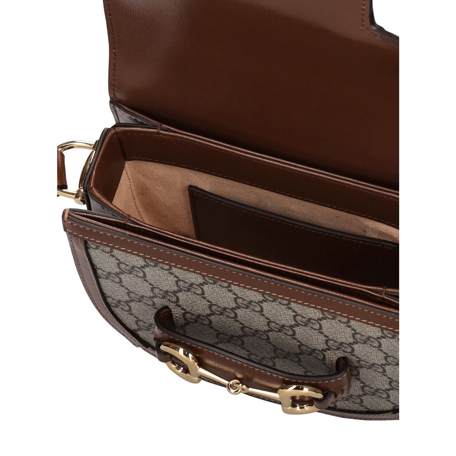 Gucci GUCCI Horsebit 1955 Mini Brown Leather/Canvas Rounded Should Size ONE SIZE - 4 Thumbnail