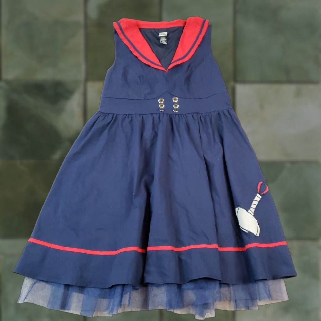Vintage Thor Sailor Dress Marvel Blue V Neck Fit & Flare Midi Dress Womens Size 18 Size XXL / US 16-18 / IT 52-54 - 1 Thumbnail
