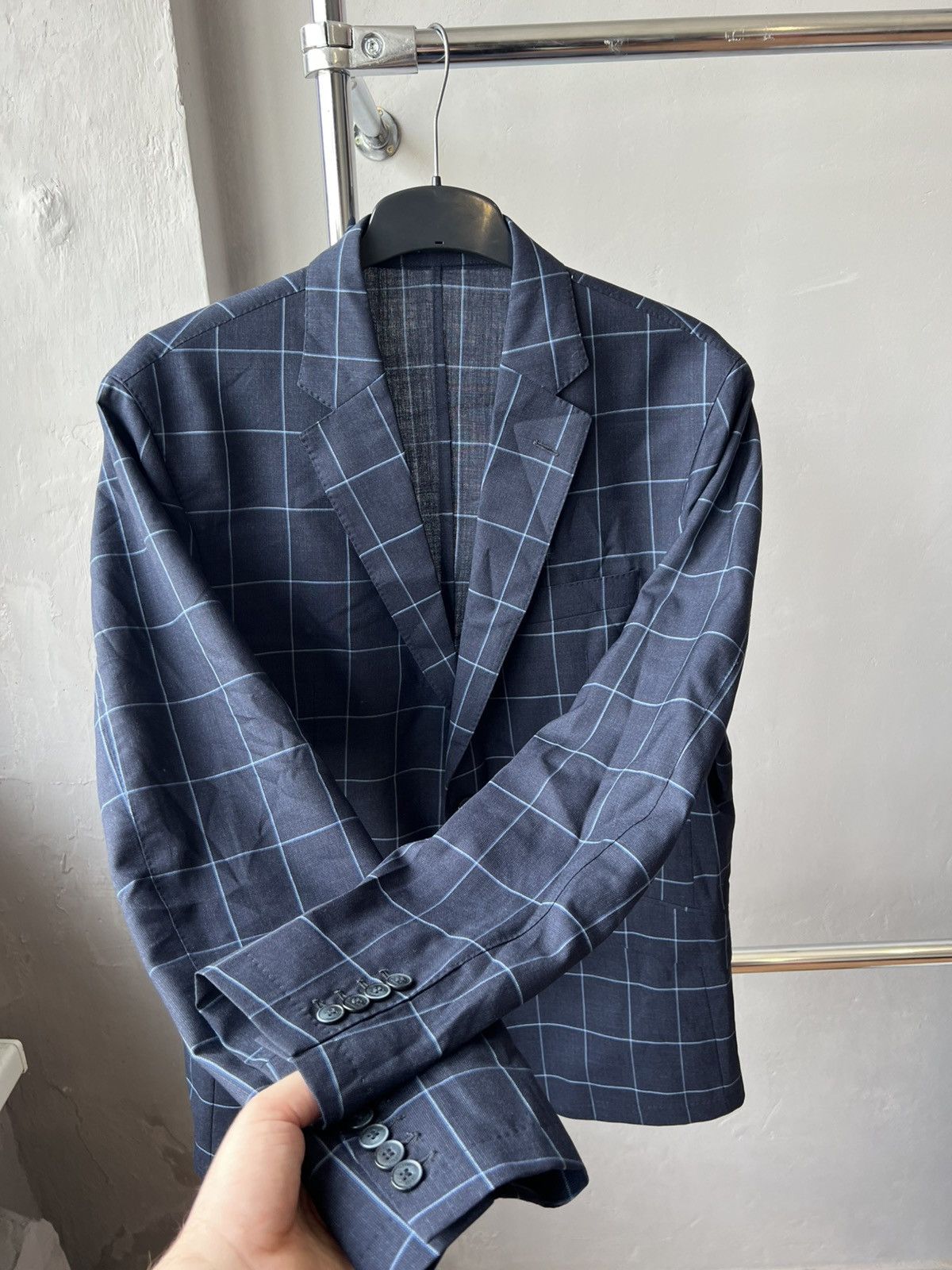 Hackett HACKETT LONDON MENS BLUE WINDOWPANE WOOL BLAZER JACKET 44R Size 44R - 9 Thumbnail