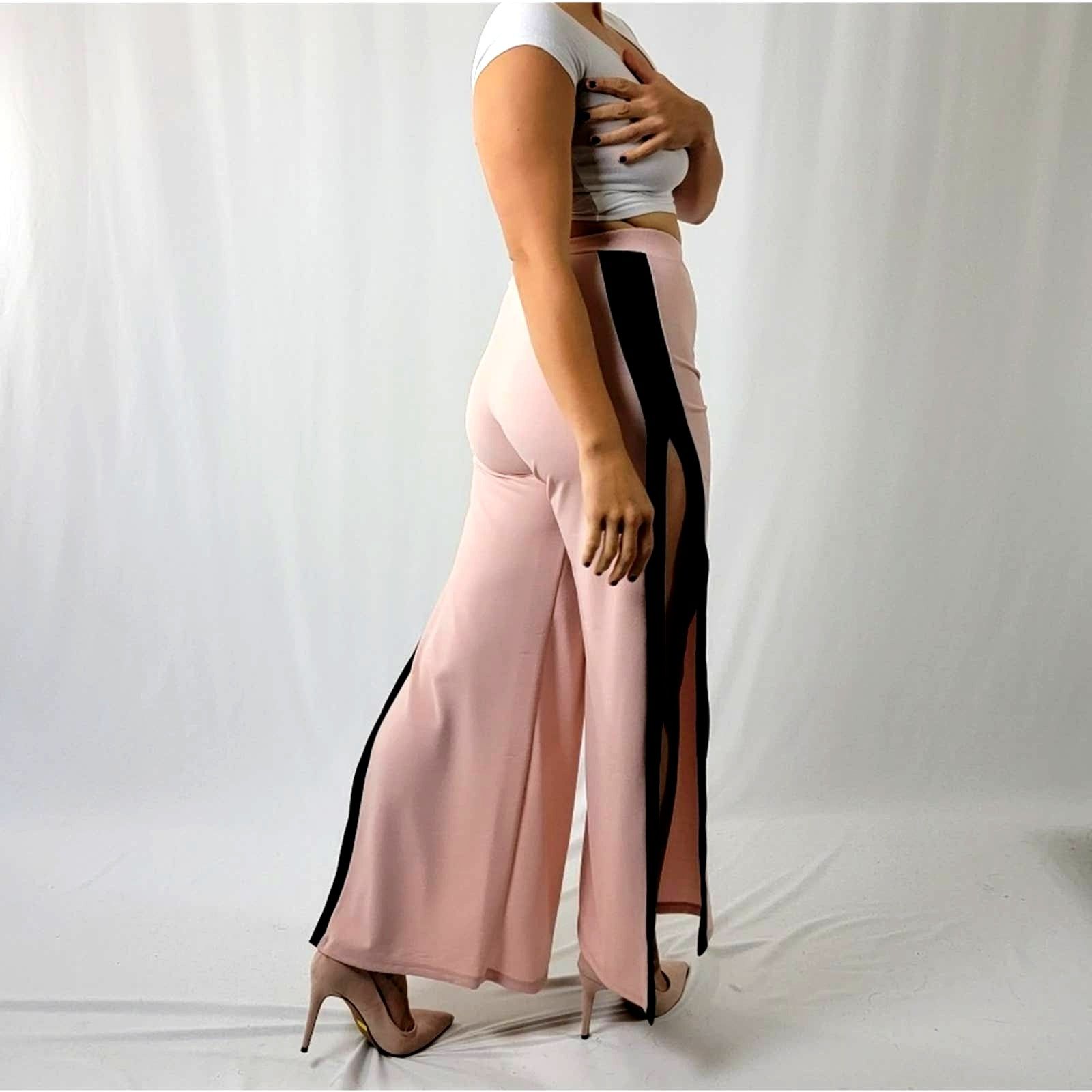 Vintage Vintage 90's Blush Nude Wide Split Leg Track Pants - M Size 28" / US 6 / IT 42 - 6 Thumbnail