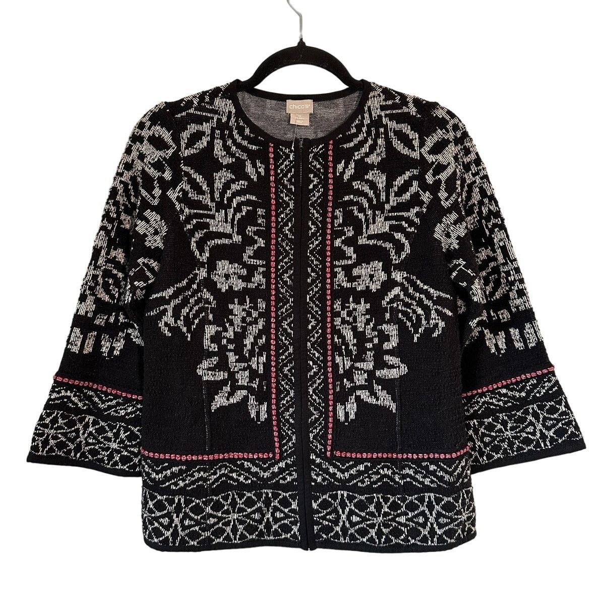 Chicos Chicos XS Zip Up Jacket Boho Print PinkDetail Woven Texture Size XS / US 0-2 / IT 36-38 - 1 Thumbnail
