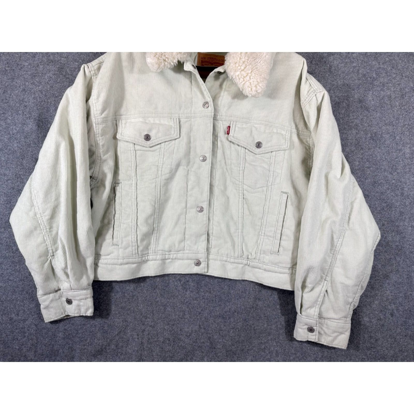 Levi's Levi’s Trucker Jacket Womens L Green Corduroy Quilted Sherpa Collar Button Front Pockets Jacket Size L / US 10 / IT 46 - 4 Thumbnail