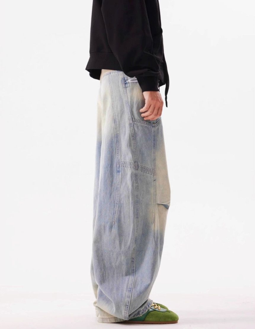 Jean × Vintage Fake Two-piece Pleated Jeans Splicing Distressed Size US 33 - 3 Thumbnail