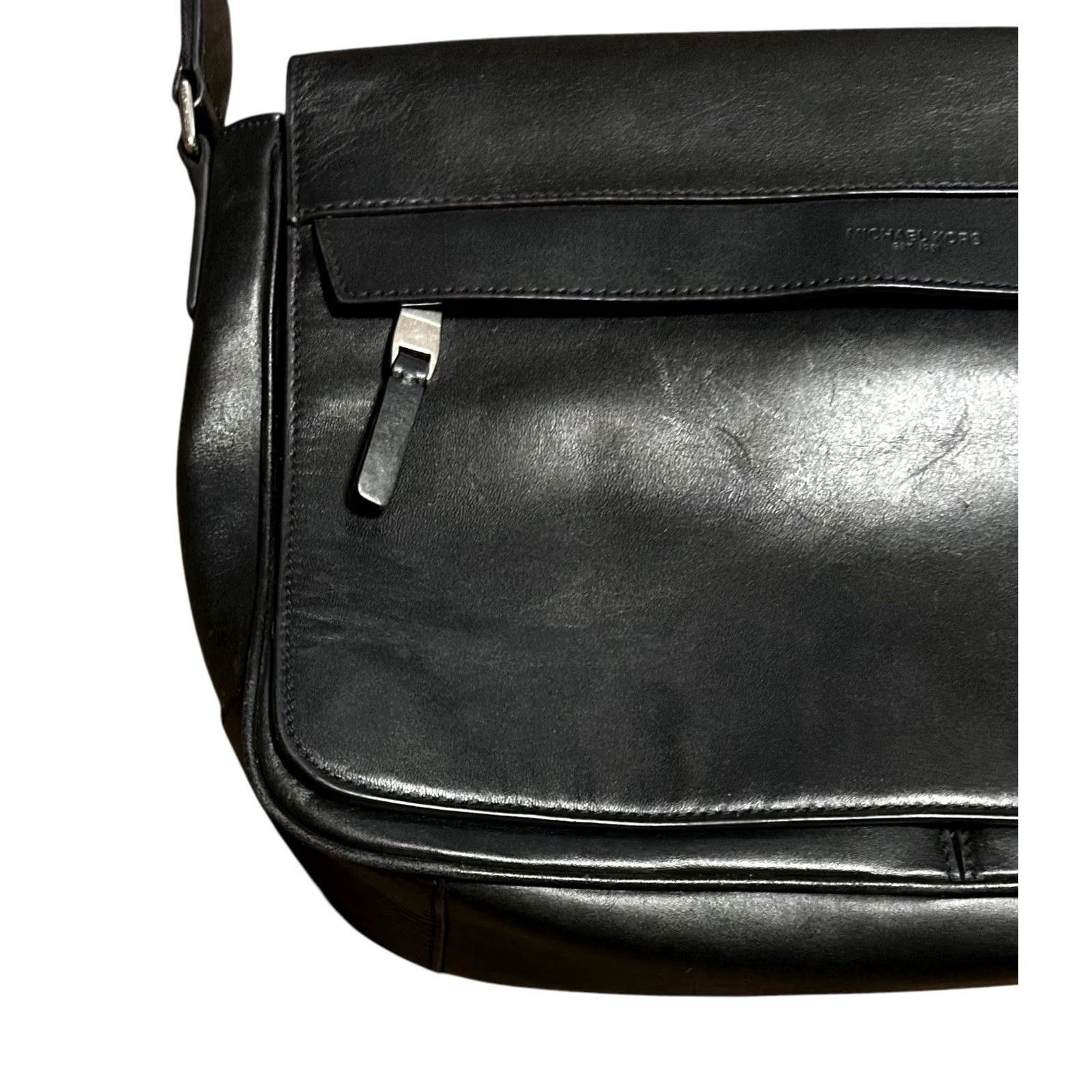 Vintage Michael Kors Crossbody Messenger Bag Black Leather Suitcase Mens Designer Crossbody Strap 20in Nylon Adjustable Zipper Pockets Lined RefineVintage No Size ONE SIZE - 4 Thumbnail