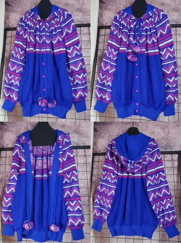 Yves Saint Laurent YSL Blue Wool Blend Patterned Cardigan for Women 0089 Size M / US 6-8 / IT 42-44 - 1 Thumbnail
