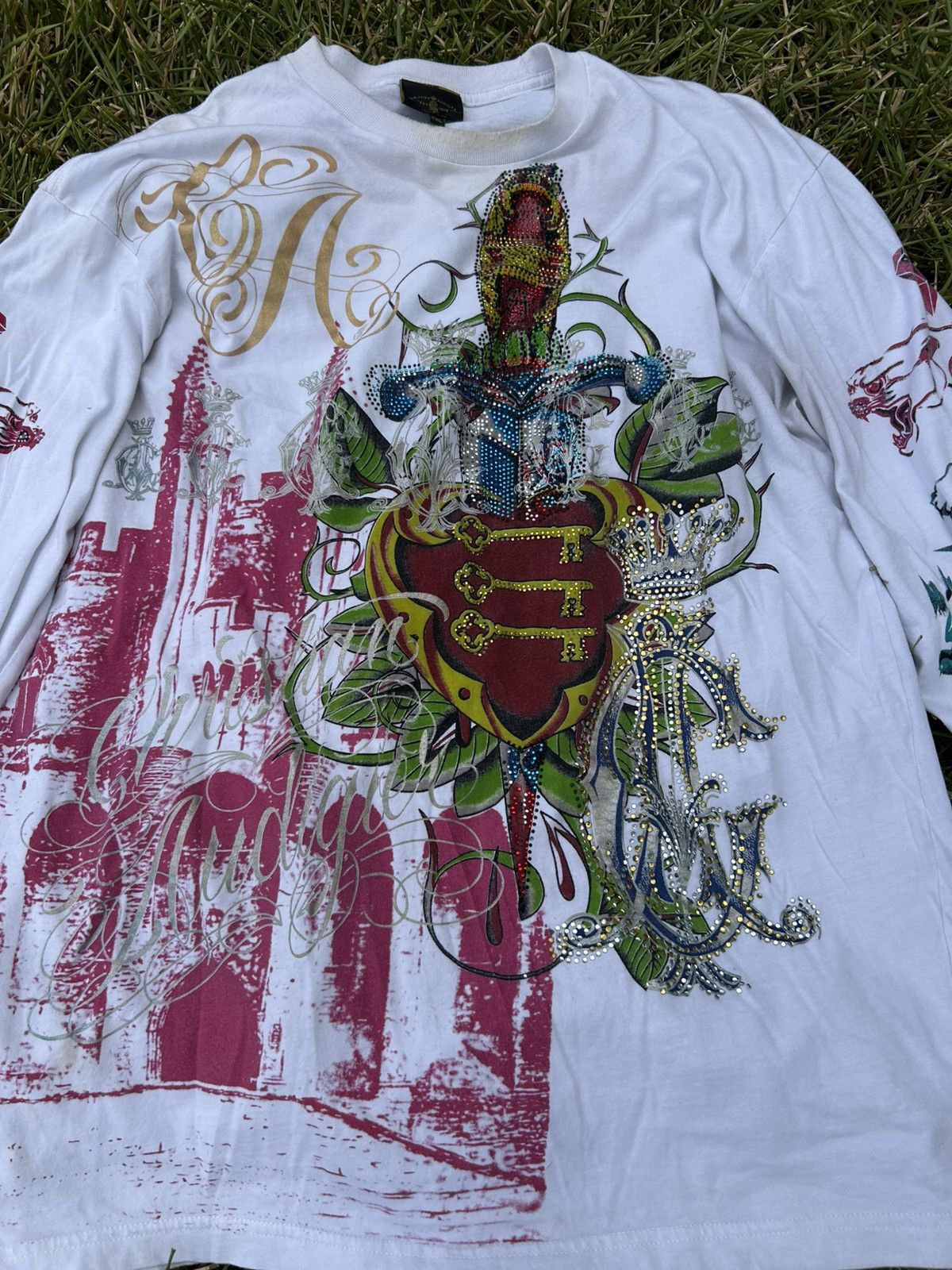 Christian Audigier Rare Aop JPG Style Ed Hardy CHRISTIAN AUDIGIER Rhinestone Size US XXL / EU 58 / 5 - 2 Thumbnail