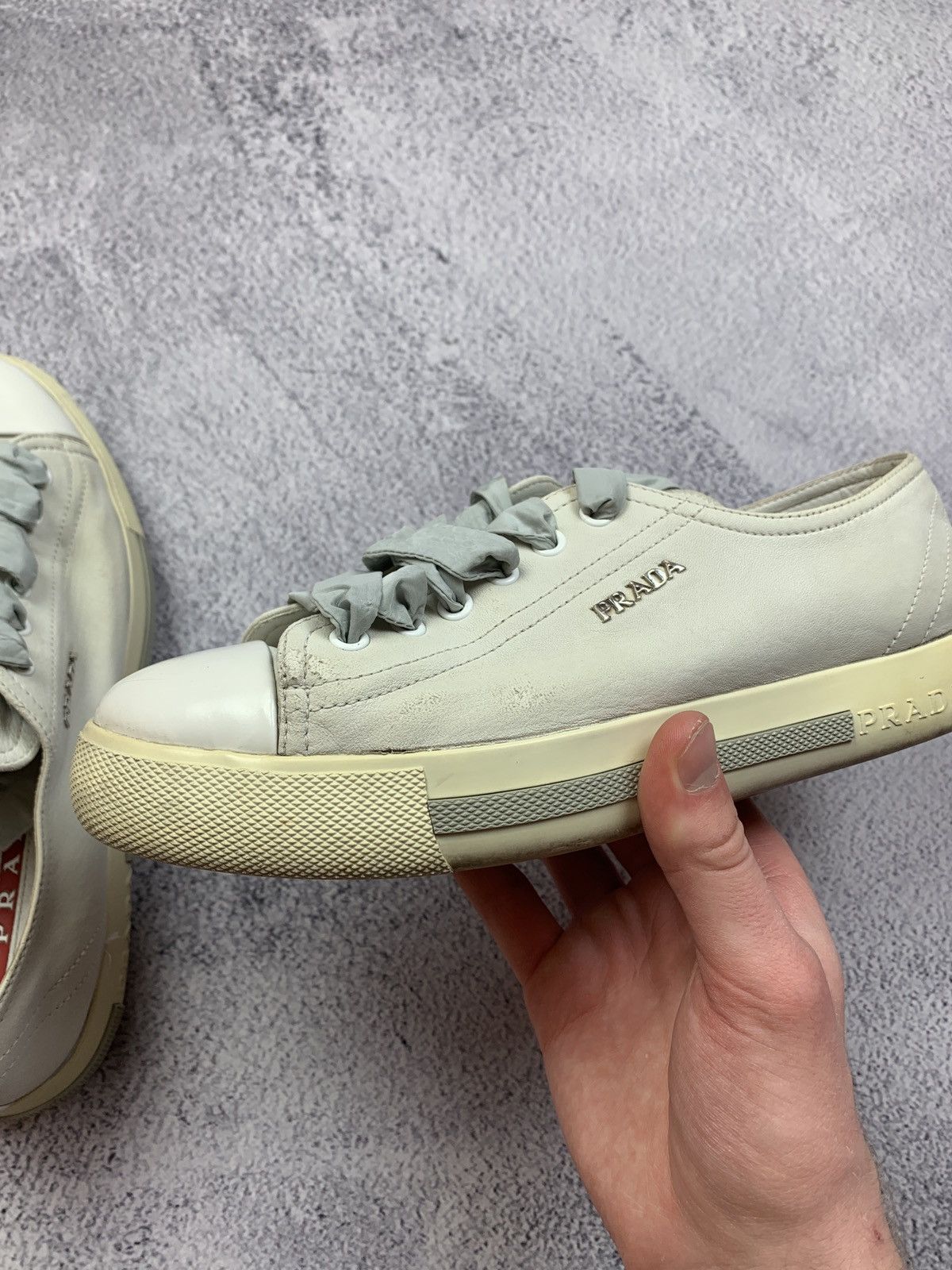 Prada Prada White Leather Sneakers Women Size 37 Size US 6.5 / IT 36.5 - 14 Thumbnail