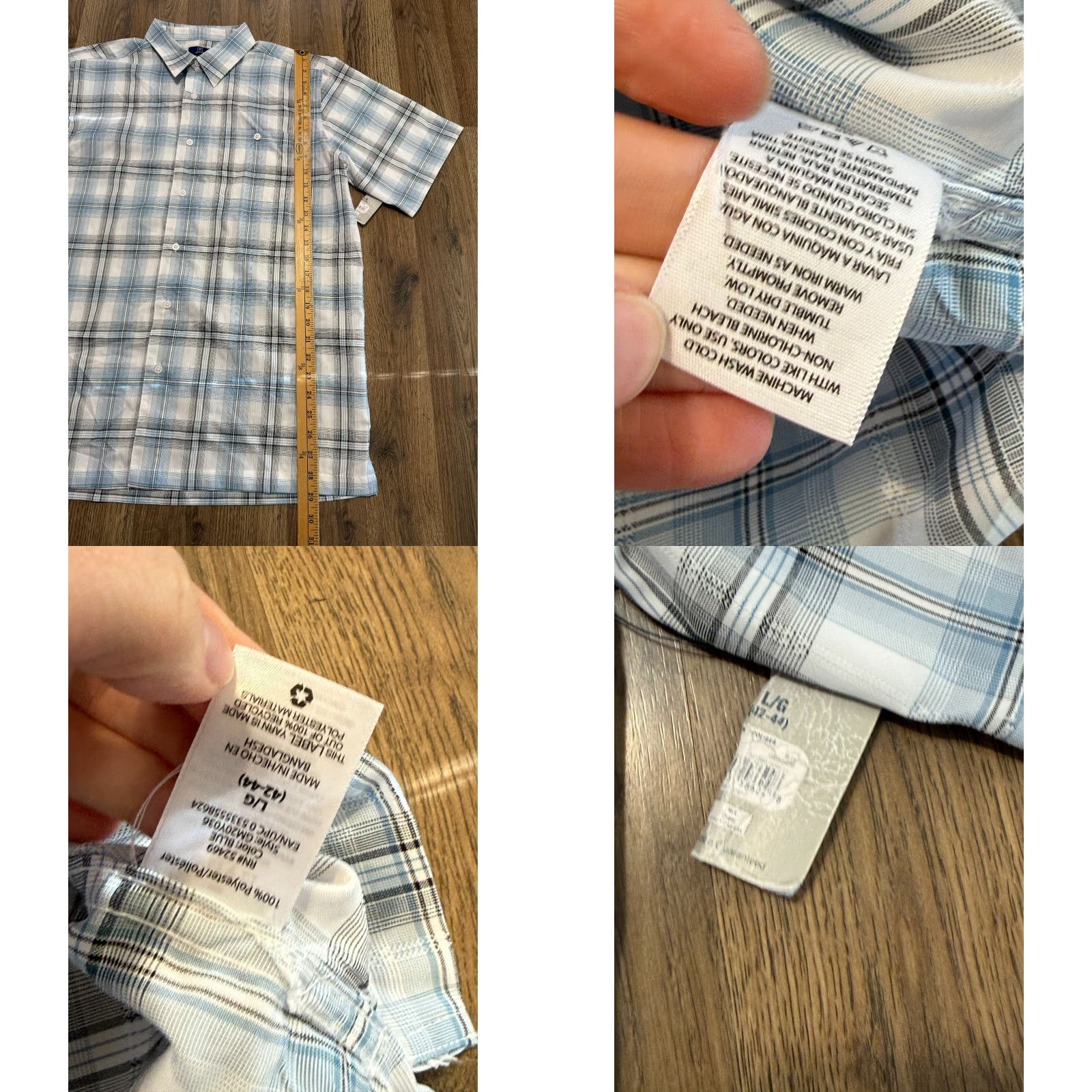 George George Shirt Mens Large Blue White Black Plaid Short Sleeve Button Up Shirt Size US L / EU 52-54 / 3 - 8 Thumbnail