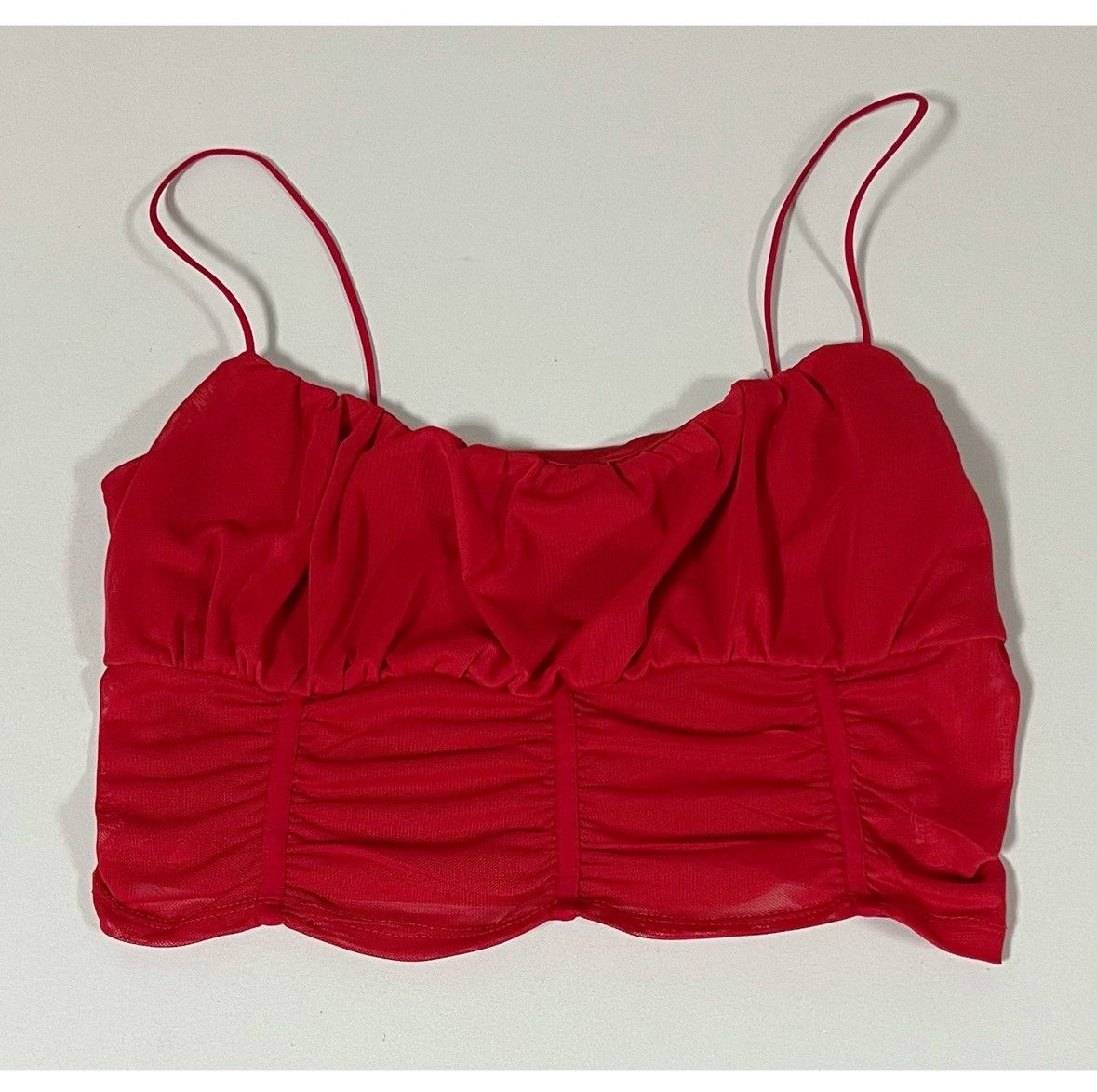Garage Garage Red Mesh Ruched Crop Top Shirt Blouse Cami Size M ❤️✨ Size M / US 6-8 / IT 42-44 - 1 Thumbnail