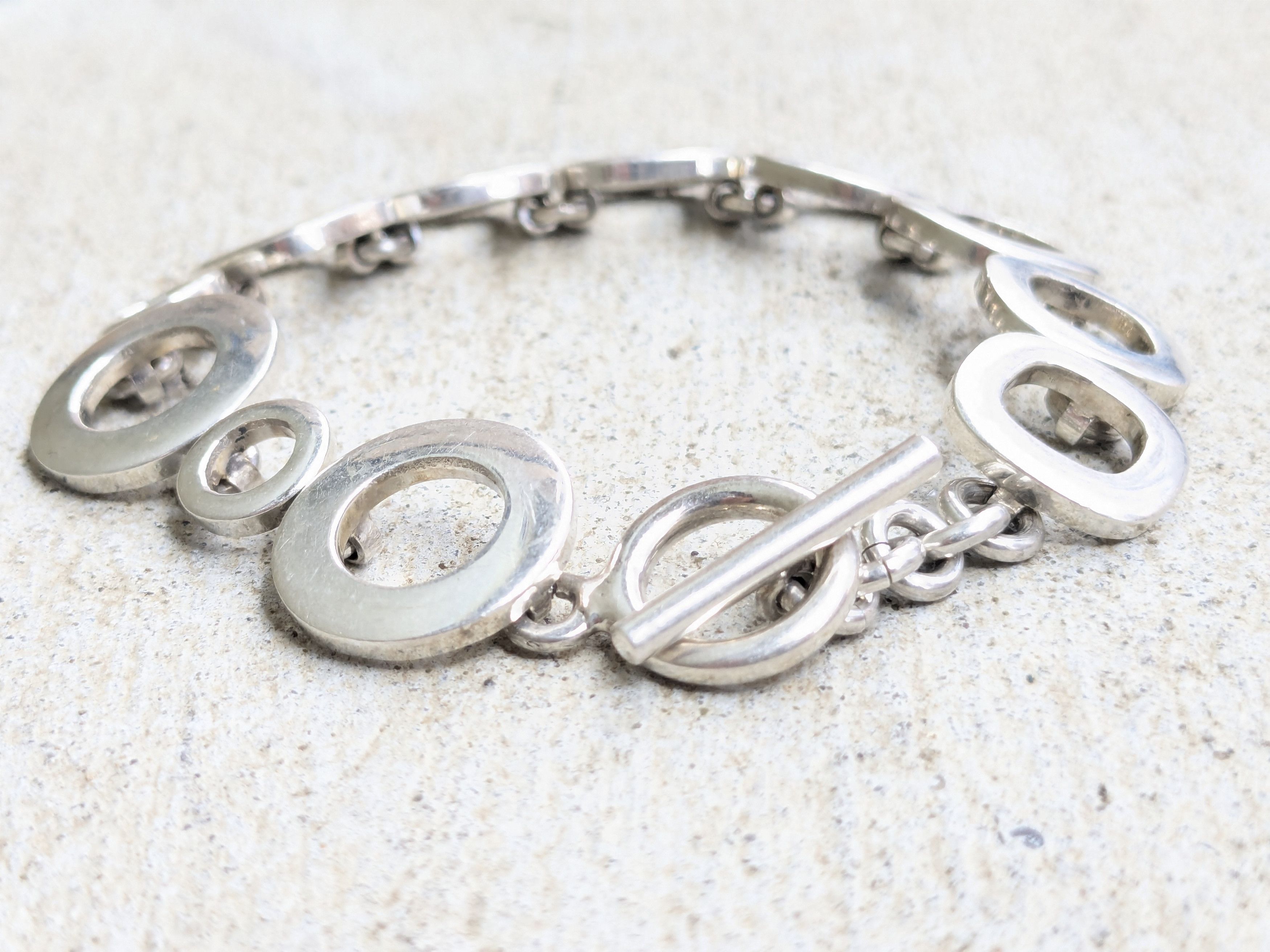 Sterling Silver × Vintage Sterling Silver Bracelet Round Square Modern Abstract Size ONE SIZE - 5 Thumbnail