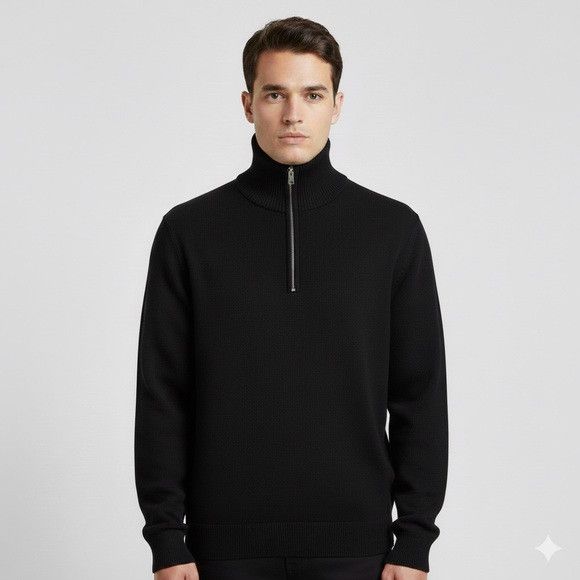 Other Black Merino Wool Half Zip Sweater - Medium, made in NZ 🇳🇿 Size US M / EU 48-50 / 2 - 1 Thumbnail