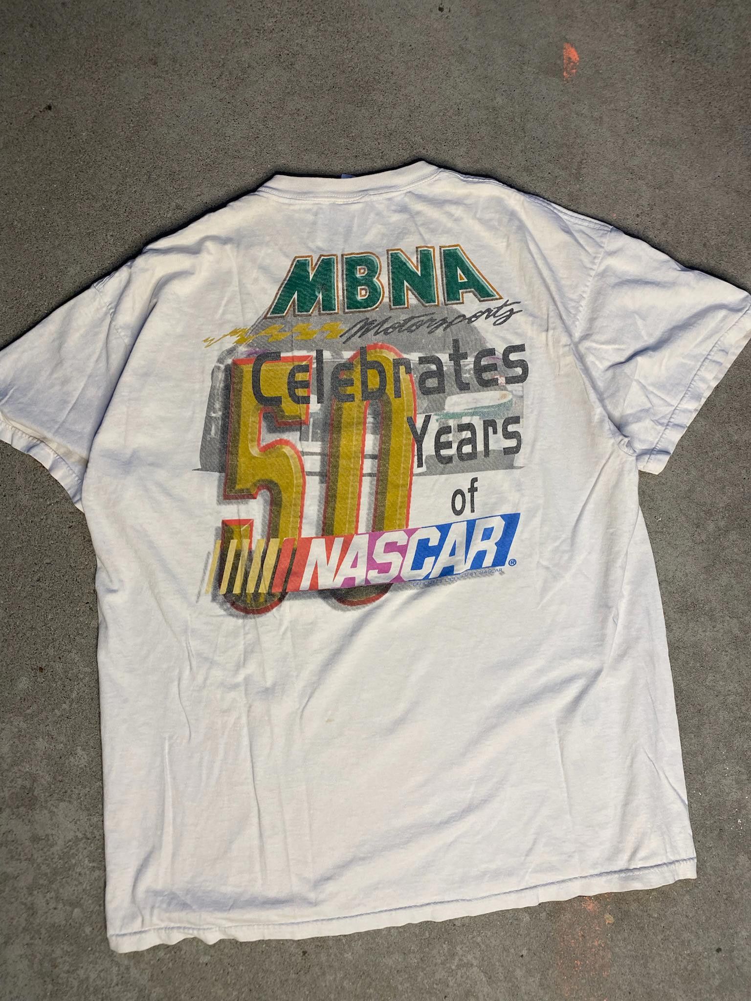 NASCAR 1998 Nascar Double Sided MNBA 50 Years White Race Shirt XL Size US XL / EU 56 / 4 - 2 Thumbnail