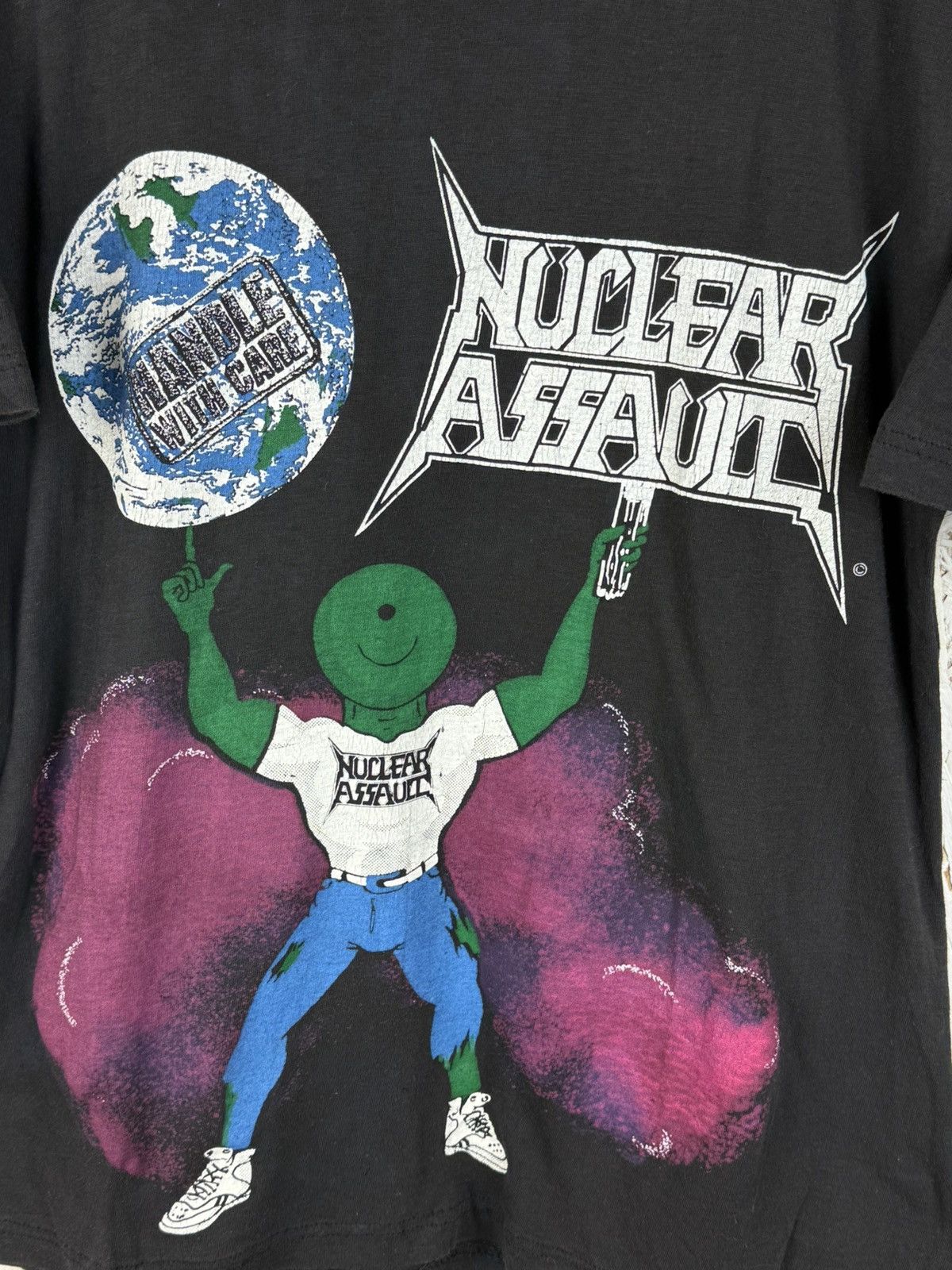 Band Tees 80s Vintage Nuclear Assault Handle With Care Metal T-Shirt Size US XS / EU 42 / 0 - 2 Thumbnail