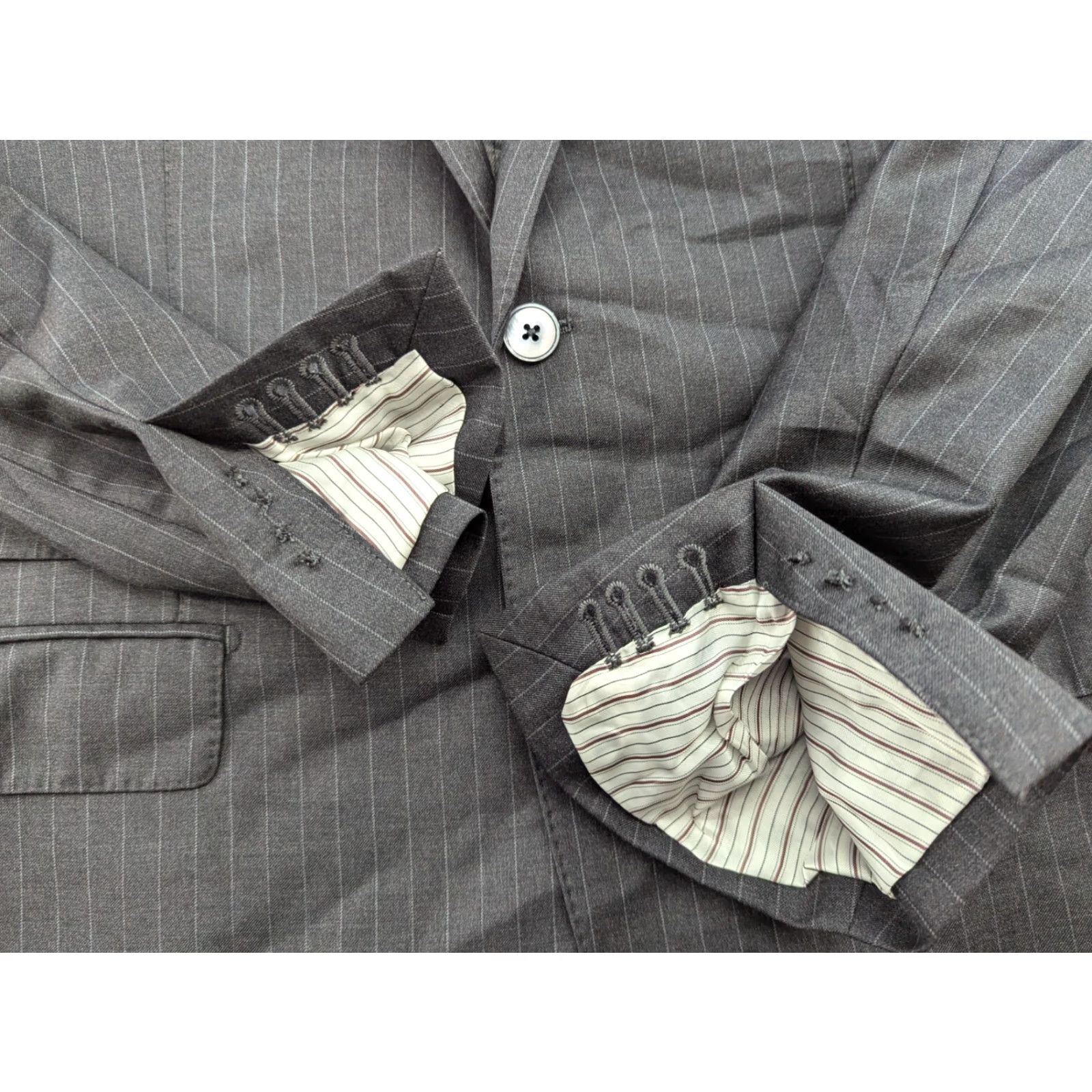 Loro Piana Santoria Rossi X Loro Piana Mens Blazer Jacket Sz 52 Wool Gray Striped Suit Blazer Mens Regular Wool Athletic, Gray, 52, Blazer, Formal, Coat, Wool Size 52R - 4 Thumbnail