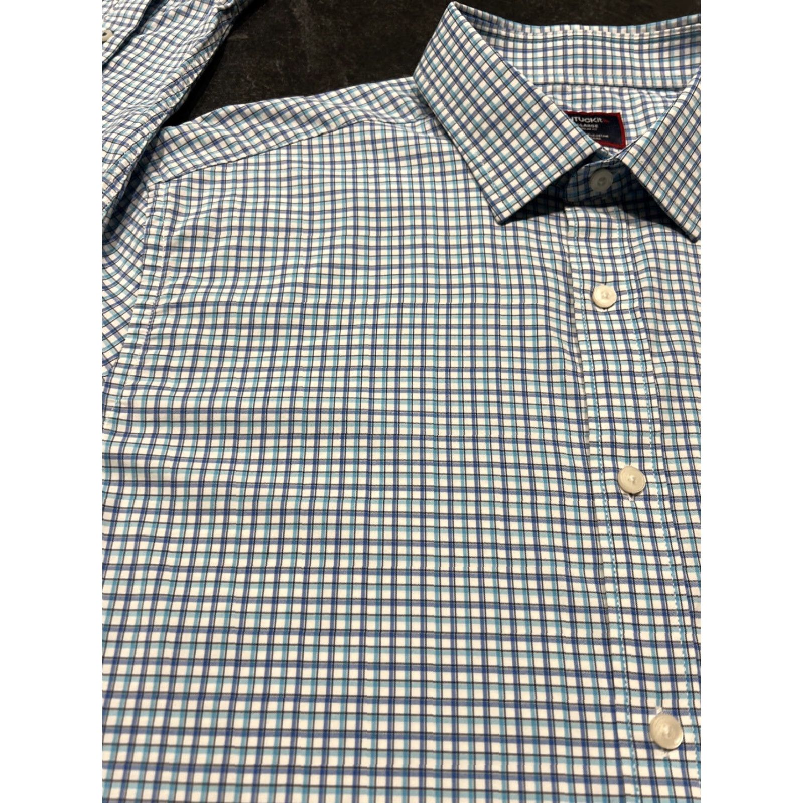UNTUCKit UNTUCKit Shirt Button-Up Nylon Plaid Performance Mens XL Long Sleeve Blue Size US XL / EU 56 / 4 - 5 Thumbnail