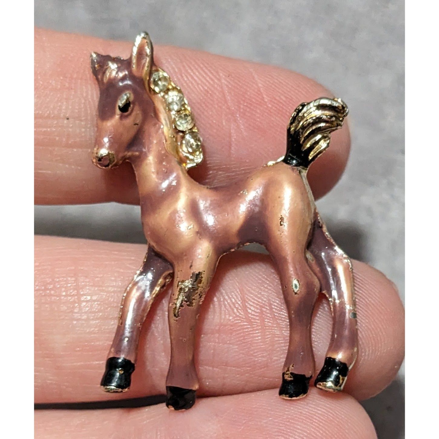 Other Vintage Horse Foal Brown Enamel Rhinestone Brooch Size ONE SIZE - 5 Thumbnail
