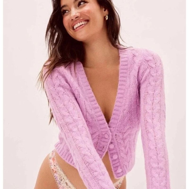 For Love & Lemons For Love & Lemons Billie Cable Knit Cropped Cardigan Sweater Size XS / US 0-2 / IT 36-38 - 1 Thumbnail