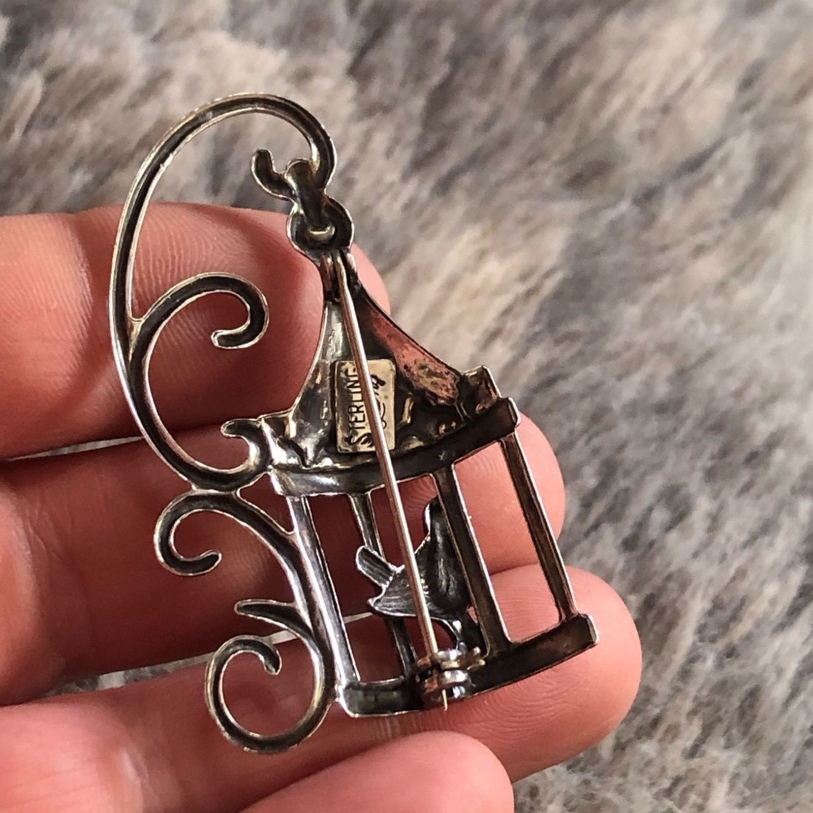 Vintage Vintage 1950s Lang Sterling bird cage brooch pin Size ONE SIZE - 5 Thumbnail