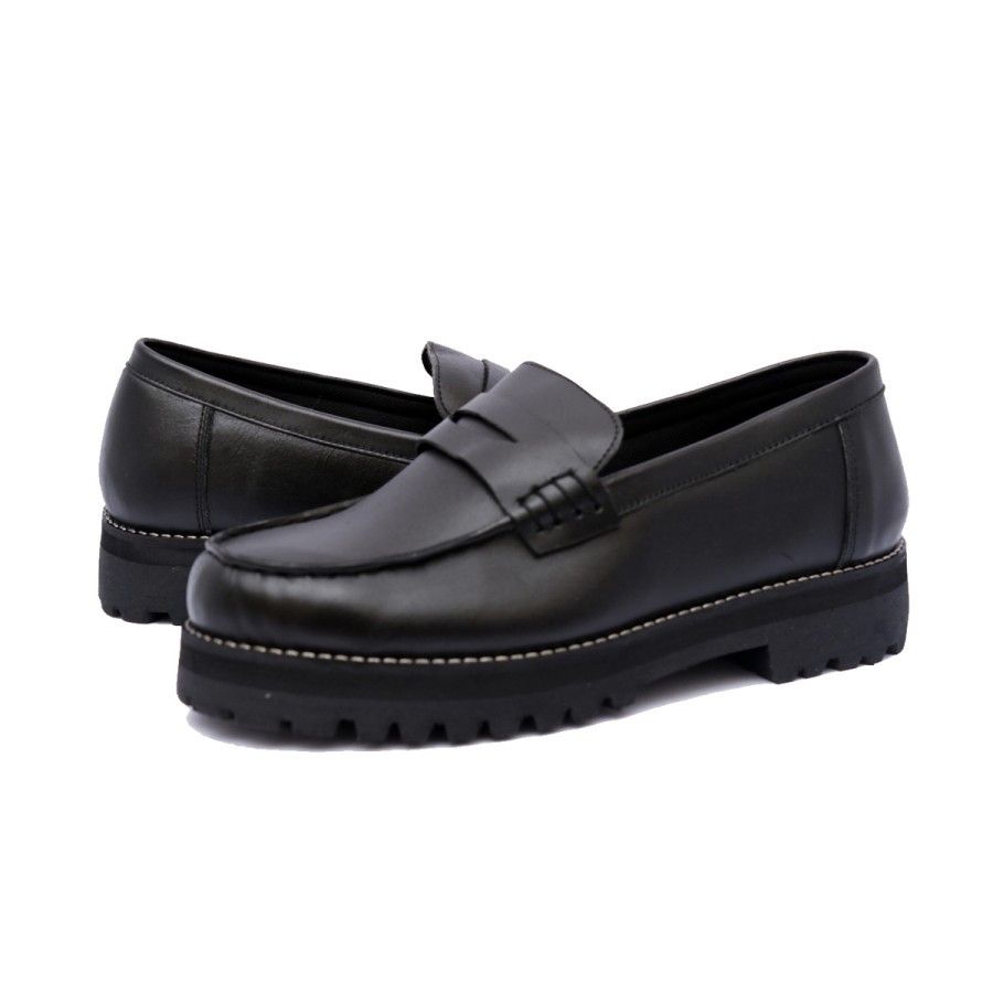 Designer × Genuine Leather Azco Chunky Loafer Leather Black Size US 10 / EU 43 - 3 Thumbnail