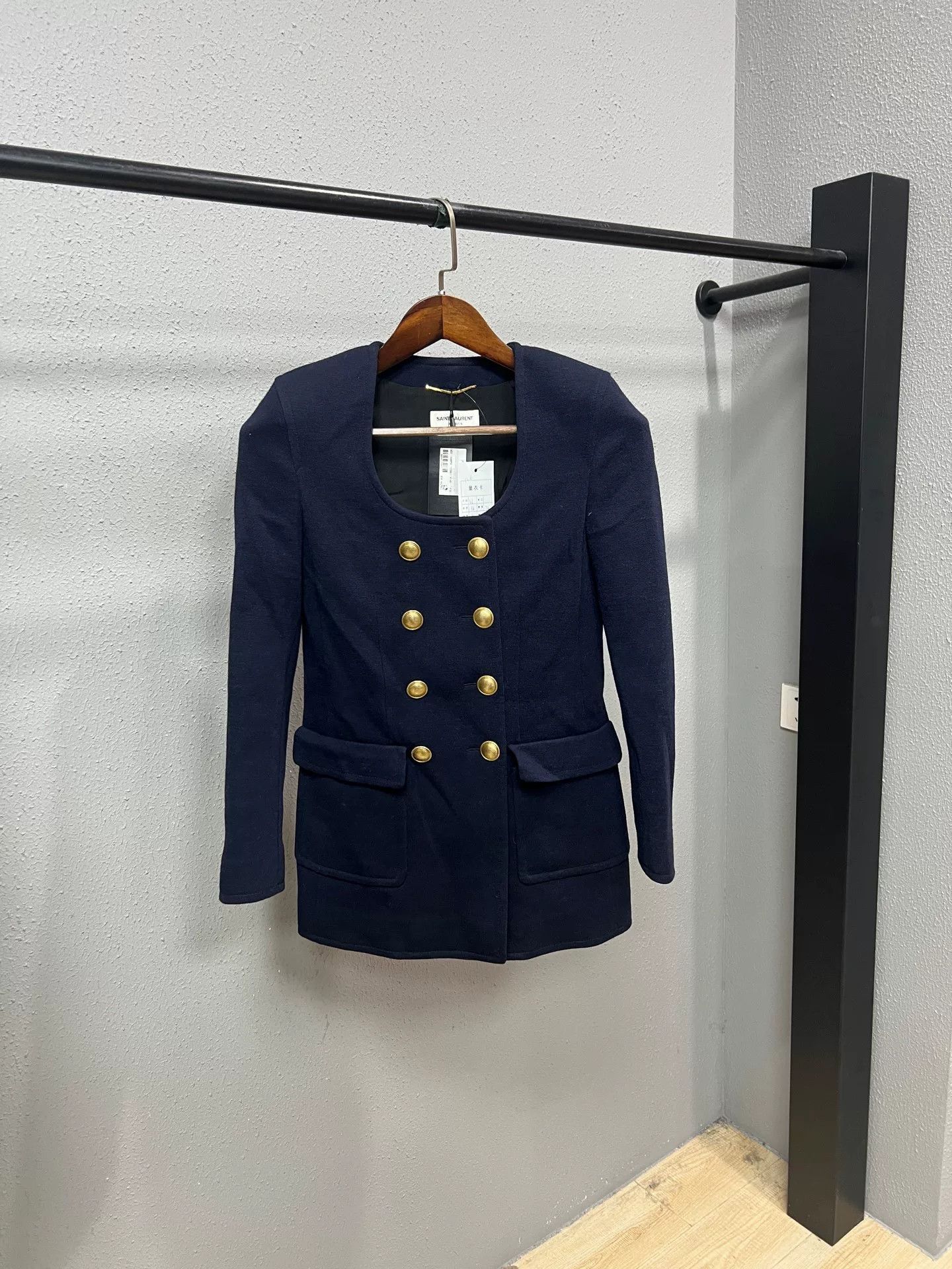 Saint Laurent Paris navy double-breasted coat by Saint Laurent Size S / US 4 / IT 40 - 1 Thumbnail