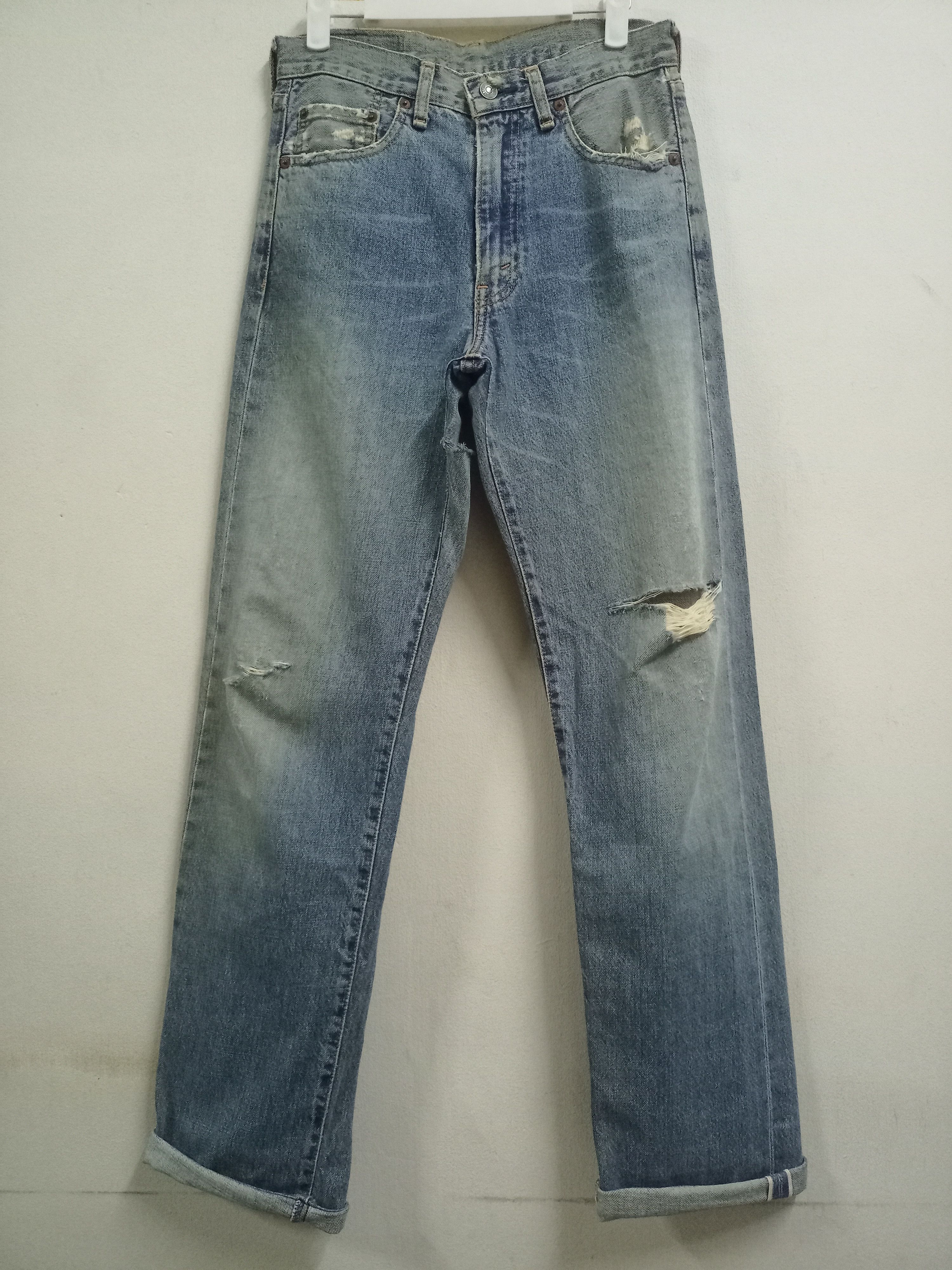 image of Distressed Denim x Levis Vintage 80 Levis 502Xx Big E Selvedge Bartacks Loose Jeans in Blue (Size 2