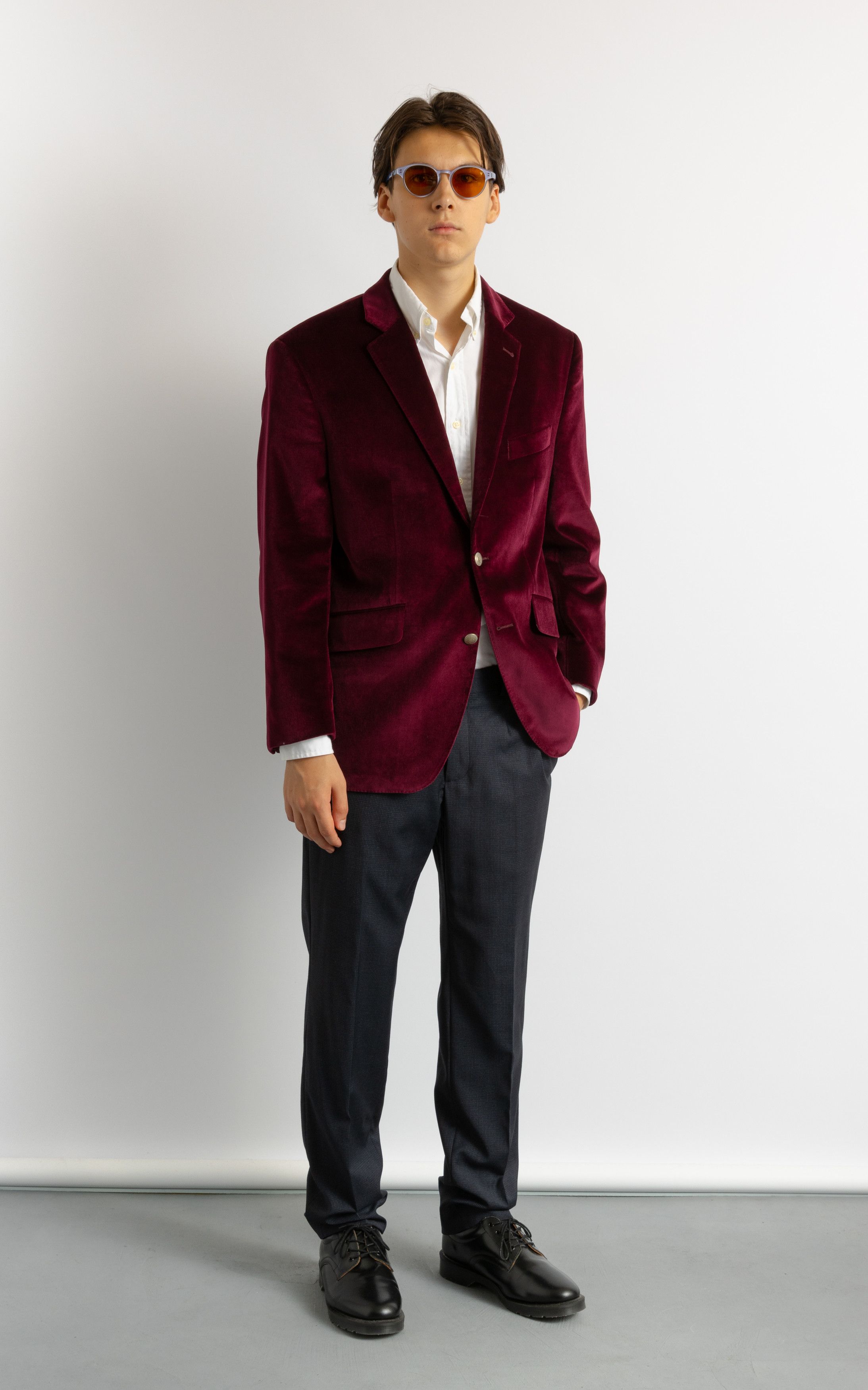 SCABAL Scabal Burgundy Men's Jacket Velvet Blazer 8719 Size US L / EU 52-54 / 3 - 6 Thumbnail