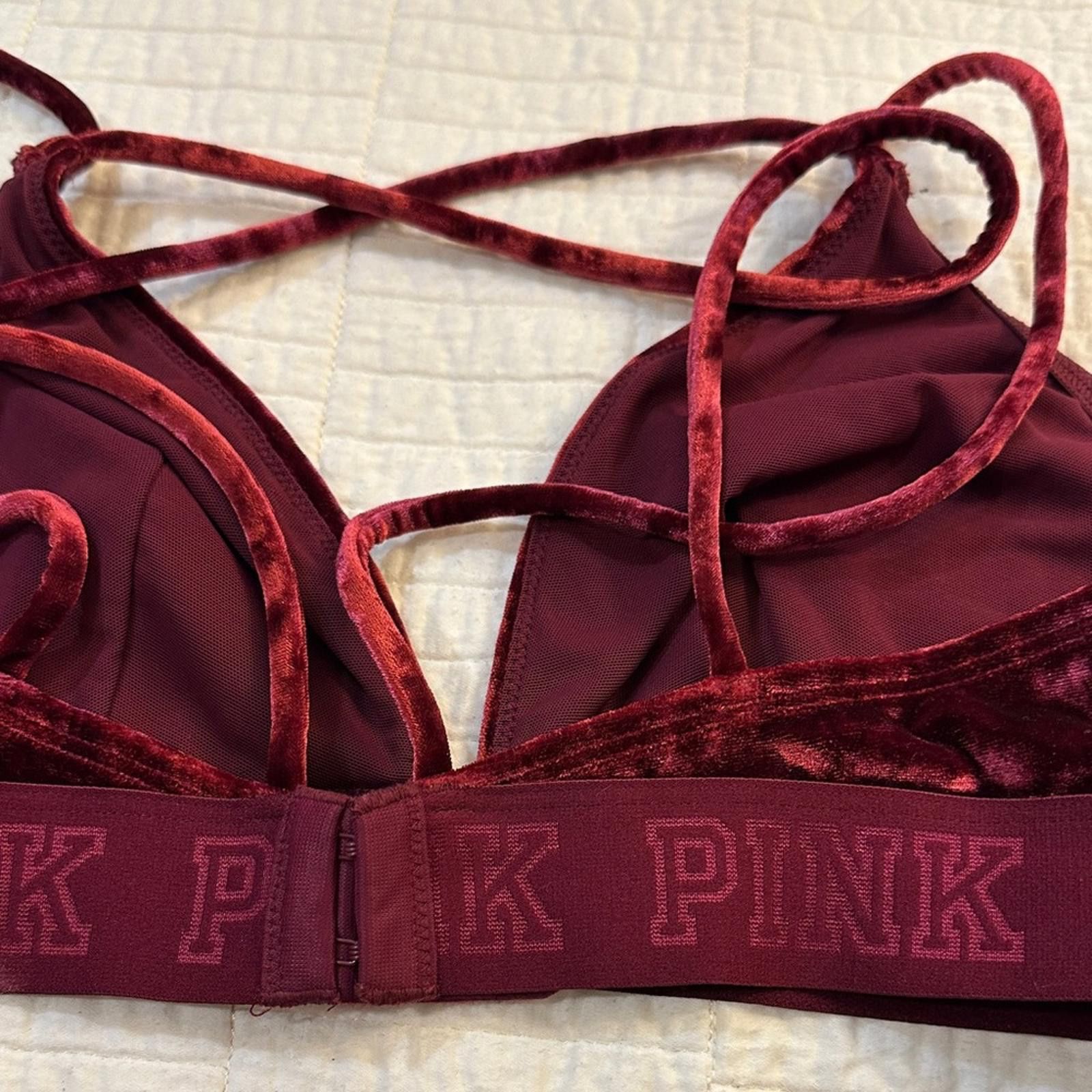 Other PINK Victoria's Secret Burgundy Velvet Bralette Large EUC Size ONE SIZE - 4 Thumbnail