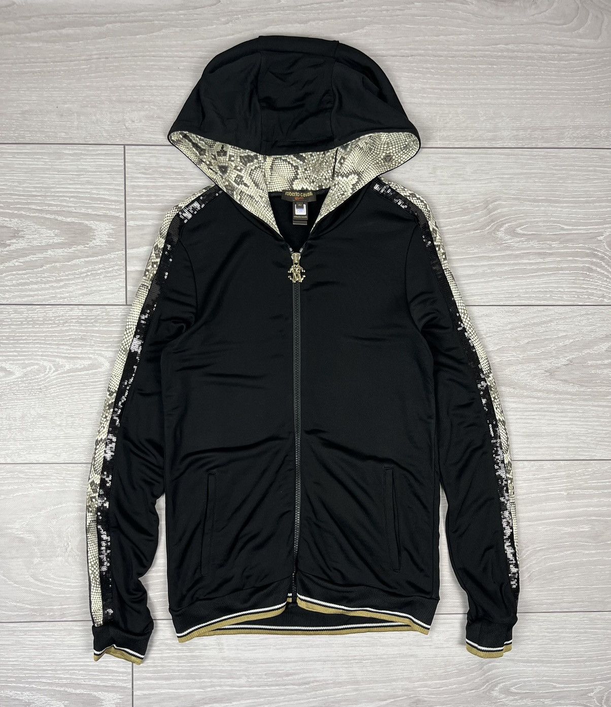 Roberto Cavalli Y2K Gym Satin Full Zip Womens Hoodie