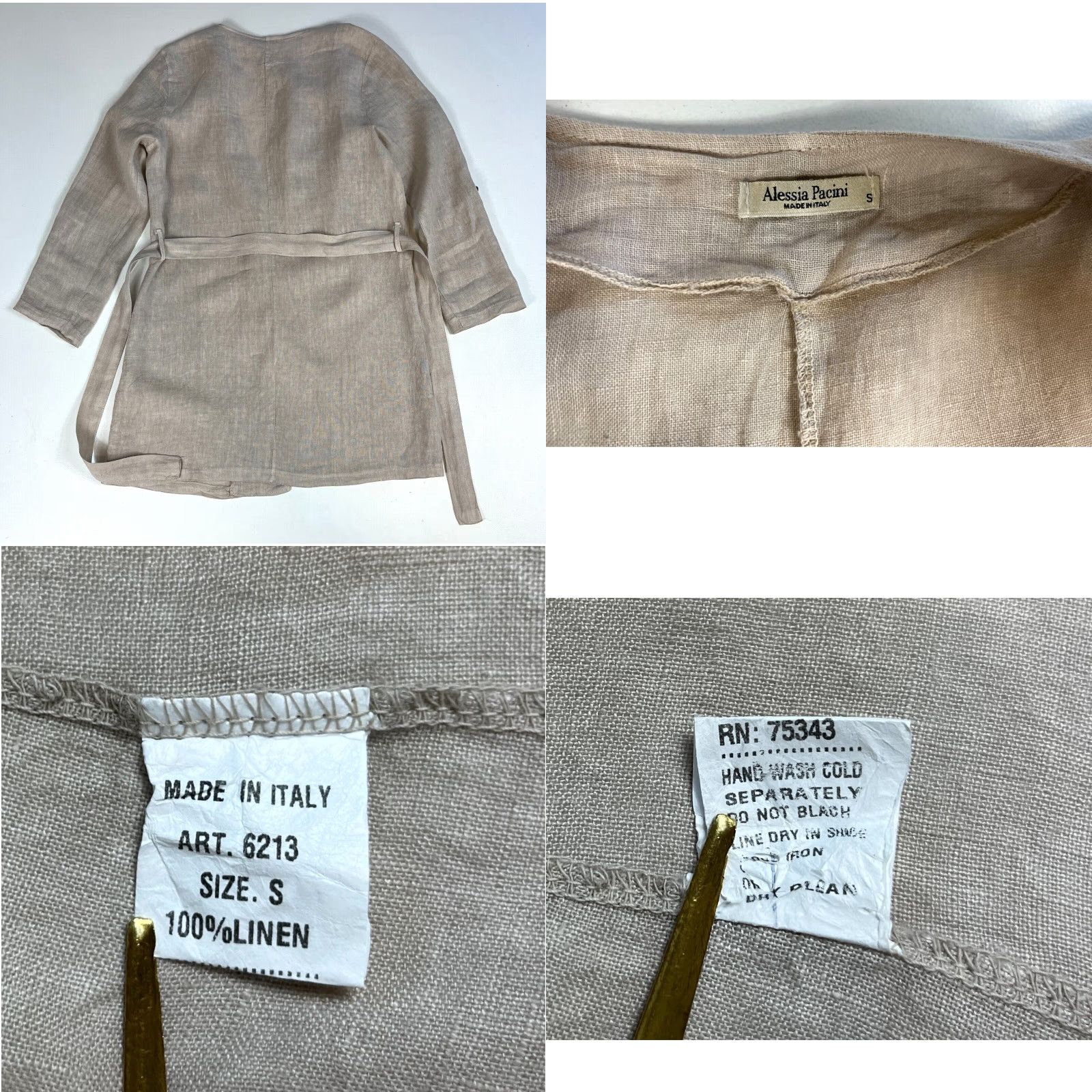 Vintage Alessia Pacini Linen Wrap Cardigan Women's Shirt S Natural Linen Belted Lightweight Long Sleeve Made in Italy Size S / US 4 / IT 40 - 8 Thumbnail