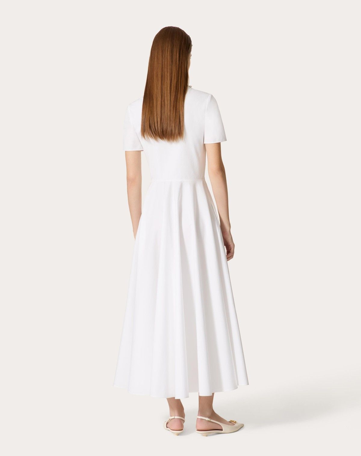 Valentino o1s1wg110525 Embroidered Compact Popline Midi Dress in White Size XS / US 0-2 / IT 36-38 - 5 Thumbnail