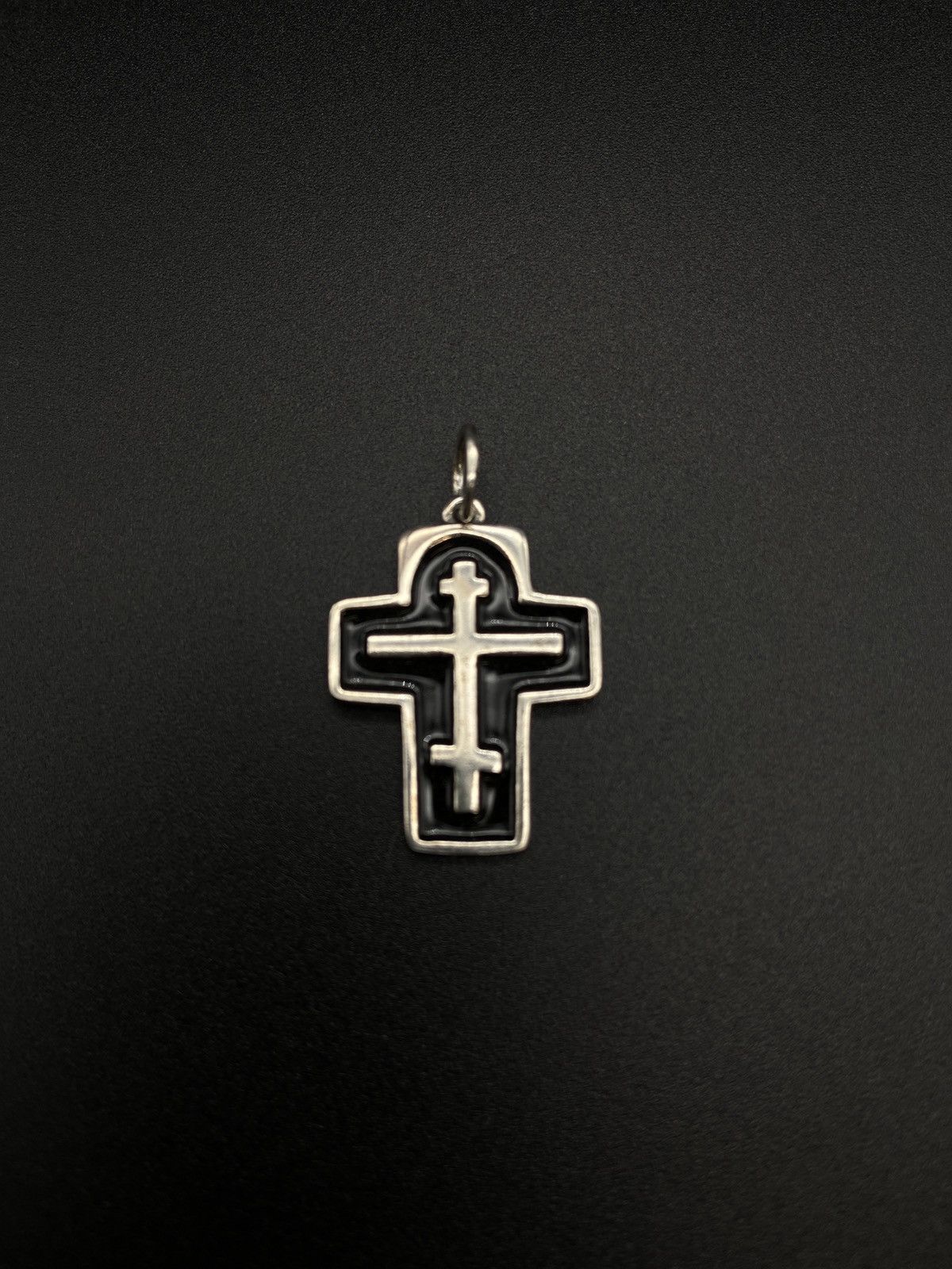Jewelry 925 Sterling Silver Black Enamel Cross Pendant Necklace Size ONE SIZE - 1 Thumbnail